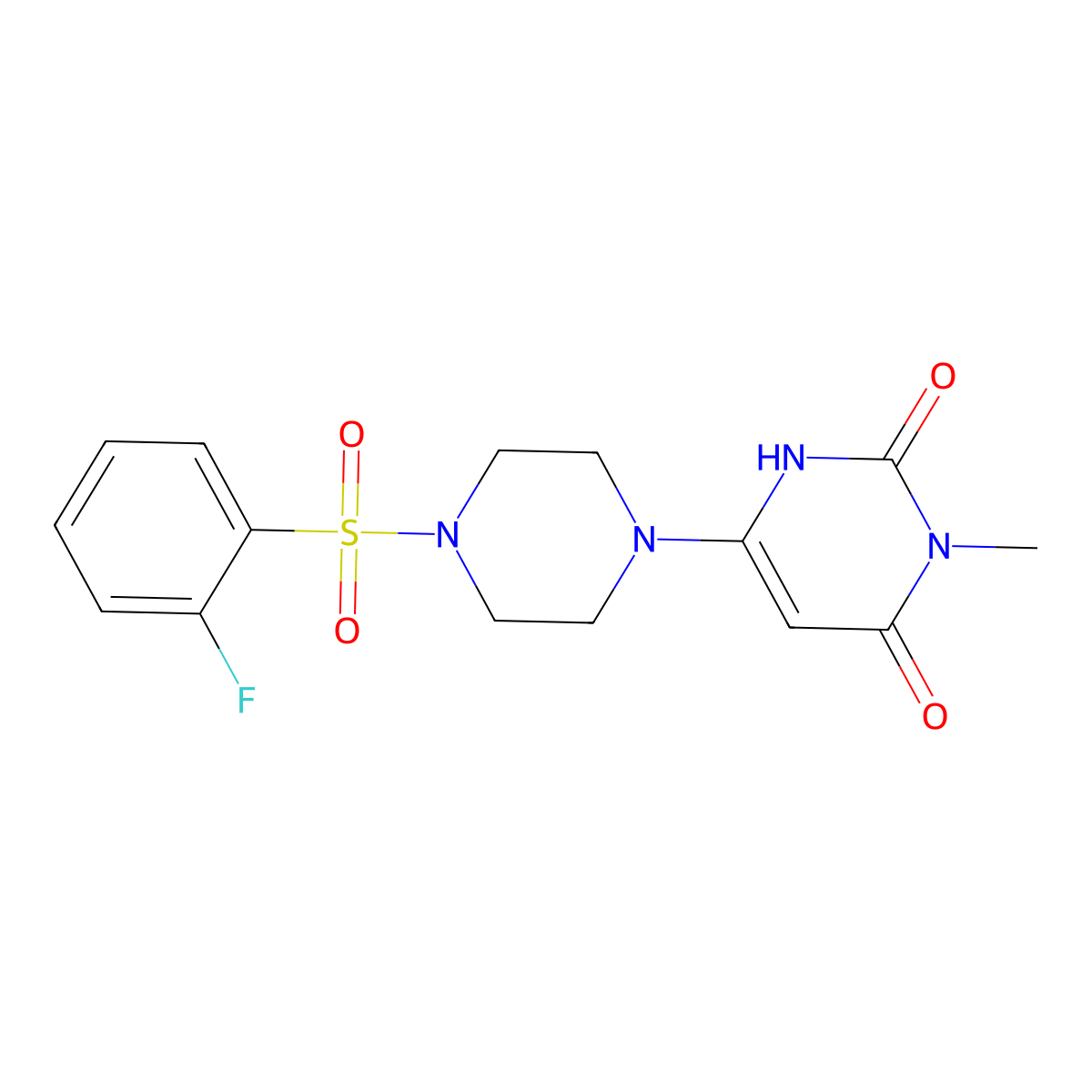 6-[4-(2-Fluorobenzenesulfonyl)piperazin-1-yl]-3-methyl-1,2,3,4-tetrahydropyrimidine-2,4-dione molecular structure, CAS 2309572-49-2