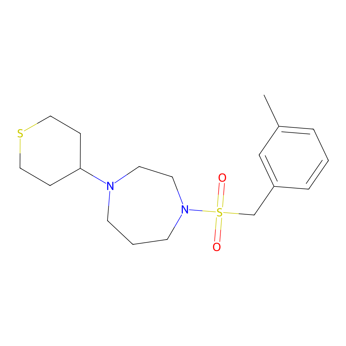 1-[(3-Methylphenyl)methanesulfonyl]-4-(thian-4-yl)-1,4-diazepane molecular structure, CAS 2309572-71-0