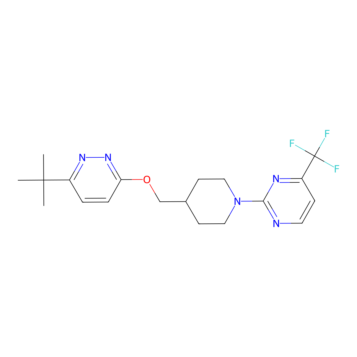 2-(4-{[(6-Tert-butylpyridazin-3-yl)oxy]methyl}piperidin-1-yl)-4-(trifluoromethyl)pyrimidine molecular structure, CAS 2309572-72-1