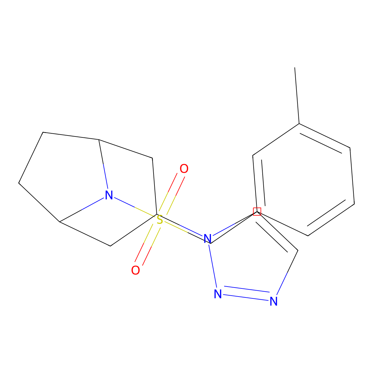 8-[(3-methylphenyl)methanesulfonyl]-3-(1H-1,2,3-triazol-1-yl)-8-azabicyclo[3.2.1]octane molecular structure, CAS 2309572-85-6