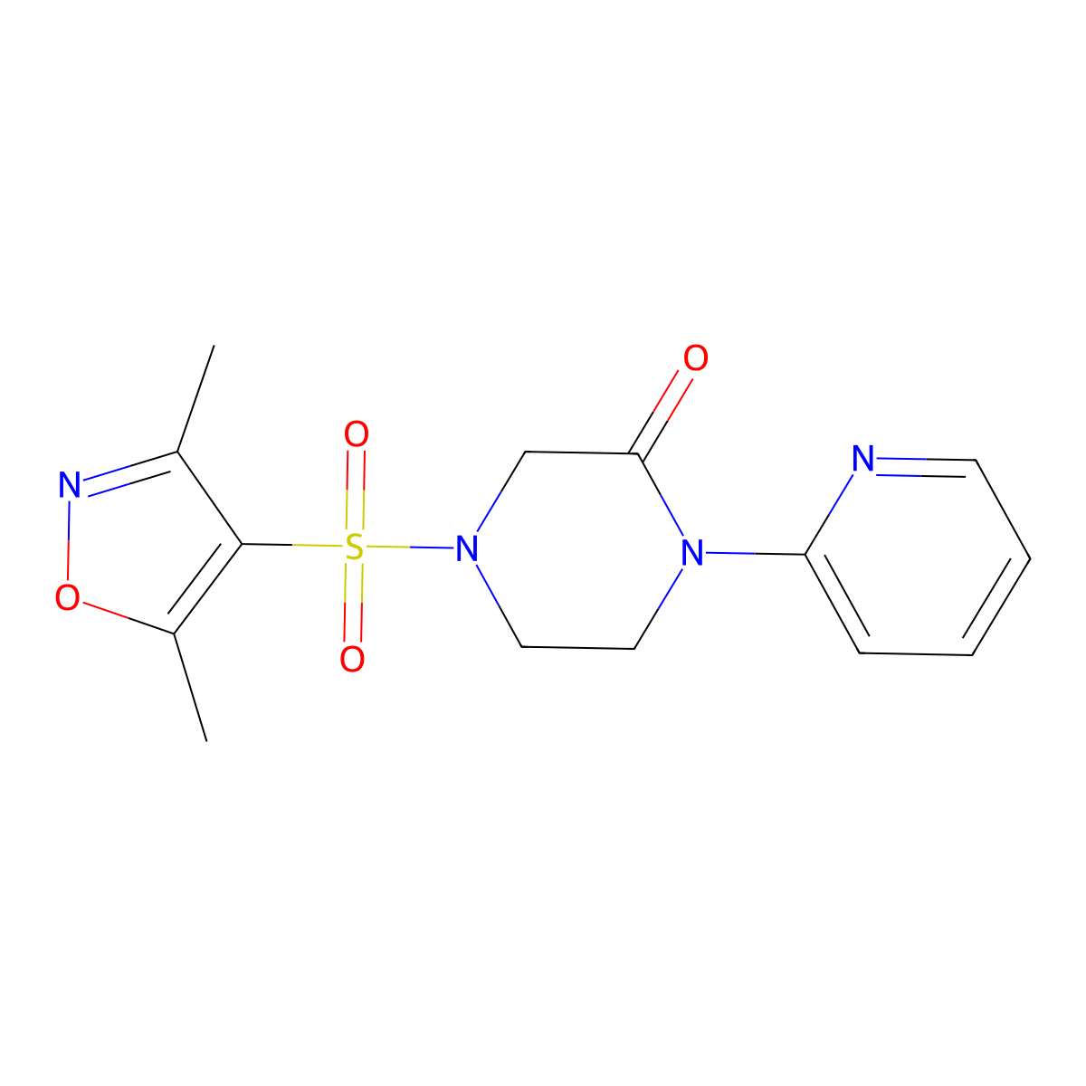 4-[(3,5-Dimethyl-1,2-oxazol-4-yl)sulfonyl]-1-(pyridin-2-yl)piperazin-2-one molecular structure, CAS 2309572-97-0