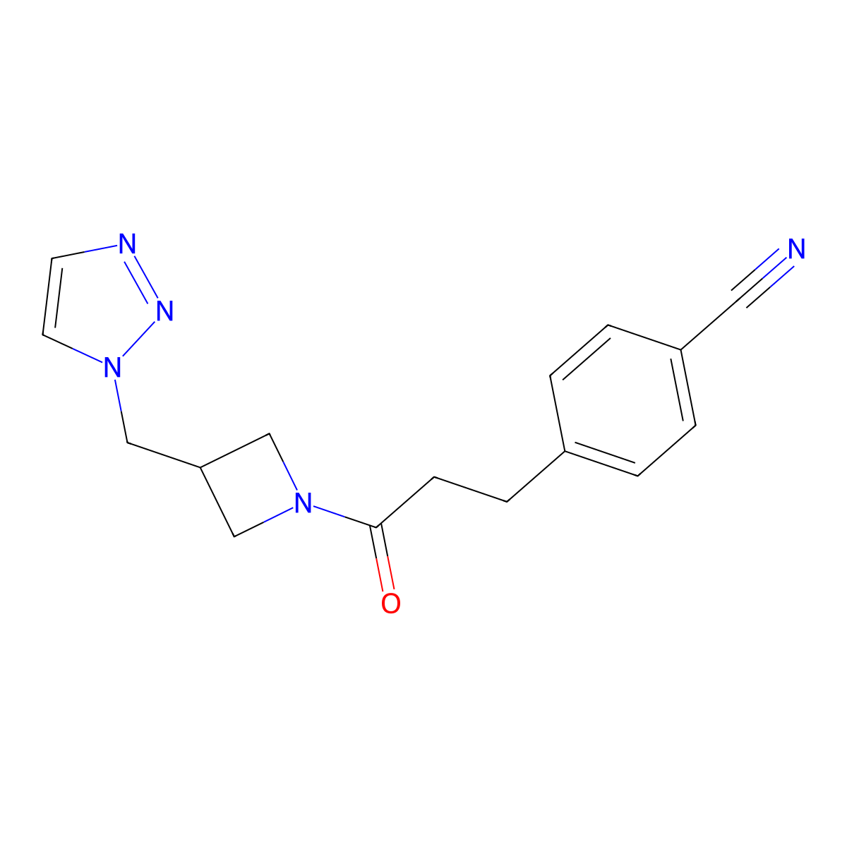 4-[3-Oxo-3-[3-(triazol-1-ylmethyl)azetidin-1-yl]propyl]benzonitrile molecular structure, CAS 2309573-20-2