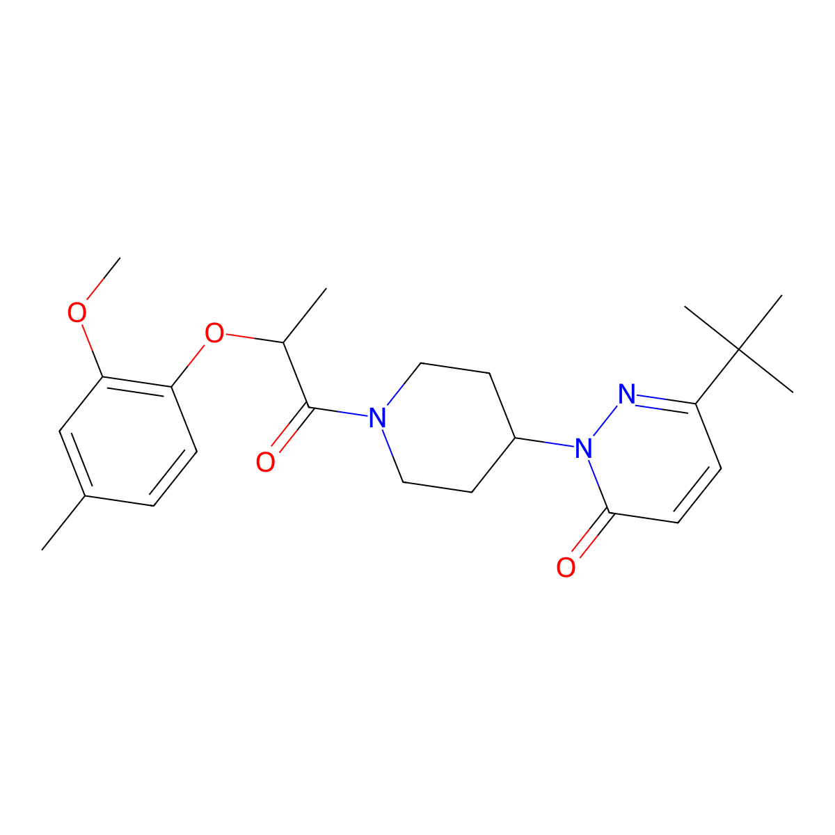 6-Tert-butyl-2-{1-[2-(2-methoxy-4-methylphenoxy)propanoyl]piperidin-4-yl}-2,3-dihydropyridazin-3-one molecular structure, CAS 2309573-37-1