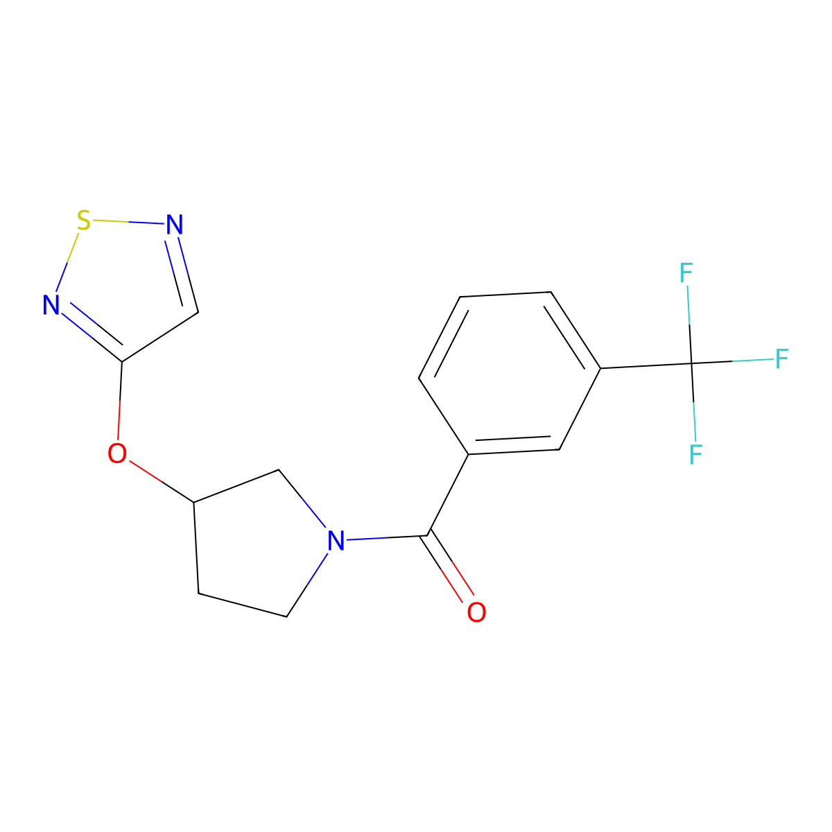 3-({1-[3-(Trifluoromethyl)benzoyl]pyrrolidin-3-yl}oxy)-1,2,5-thiadiazole molecular structure, CAS 2309573-42-8