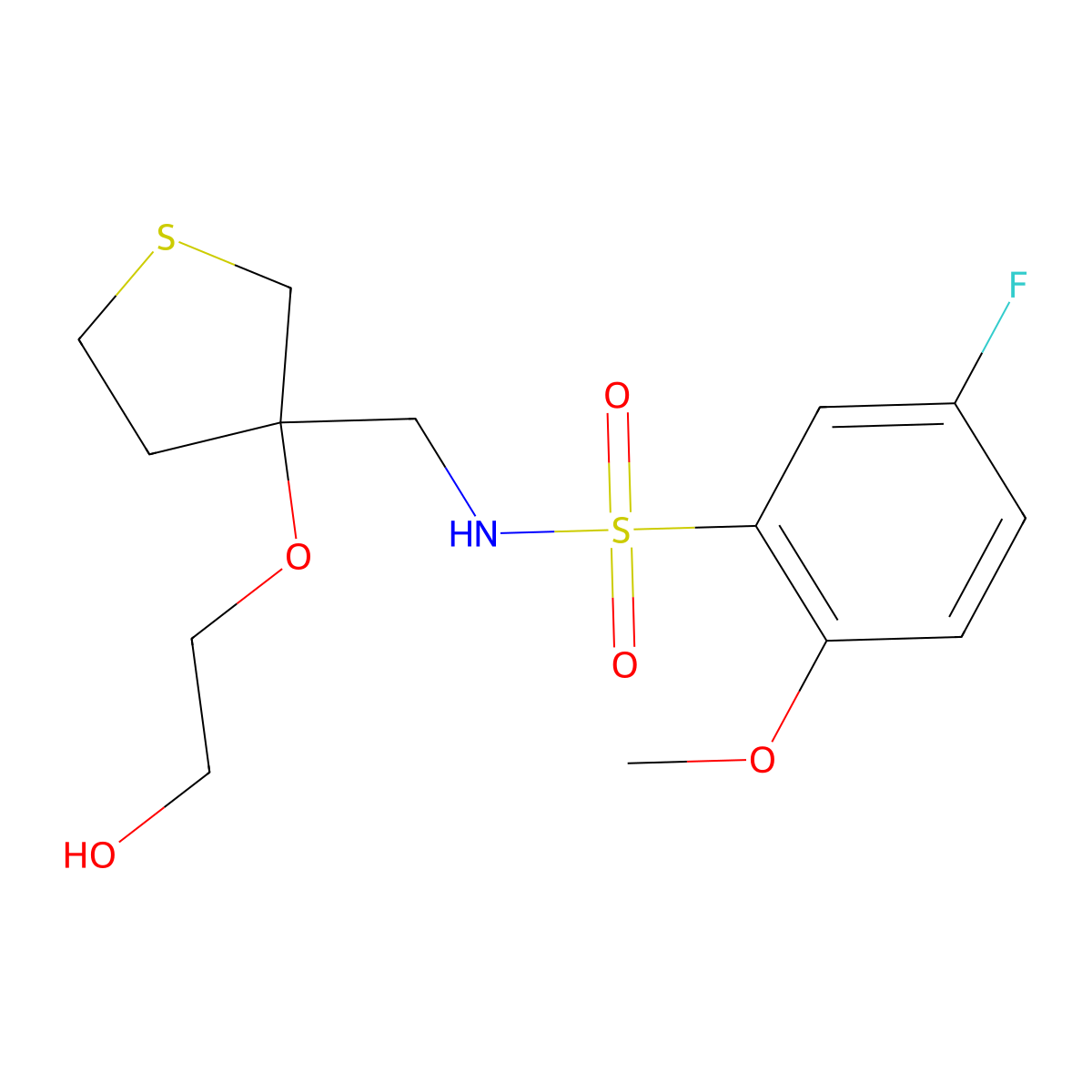 5-fluoro-N-{[3-(2-hydroxyethoxy)thiolan-3-yl]methyl}-2-methoxybenzene-1-sulfonamide molecular structure, CAS 2309573-43-9