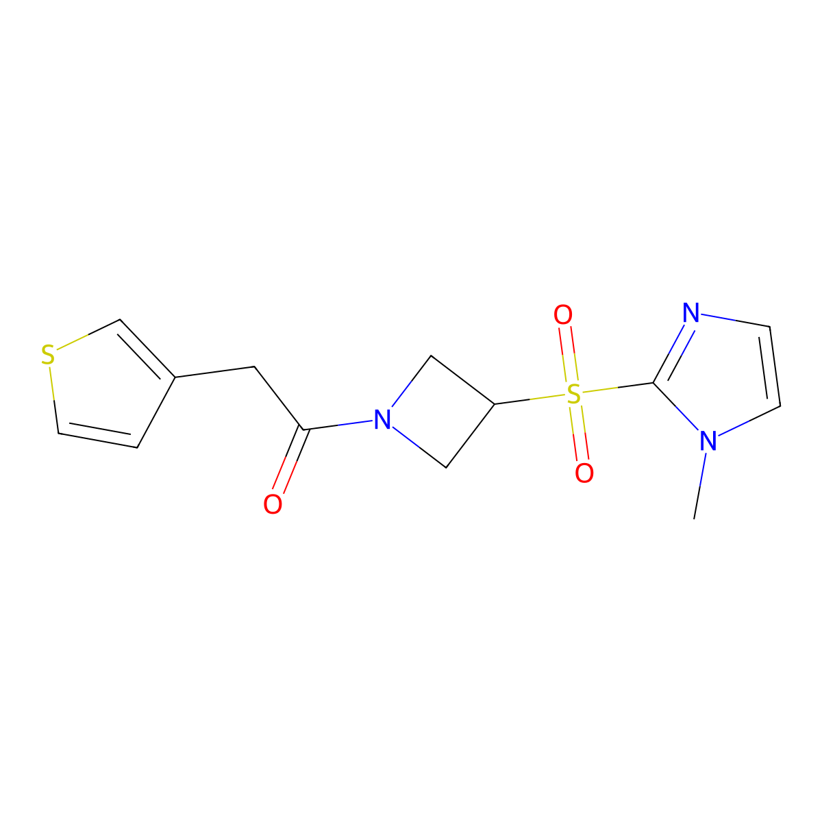 1-(3-((1-methyl-1H-imidazol-2-yl)sulfonyl)azetidin-1-yl)-2-(thiophen-3-yl)ethanone molecular structure, CAS 2309573-49-5