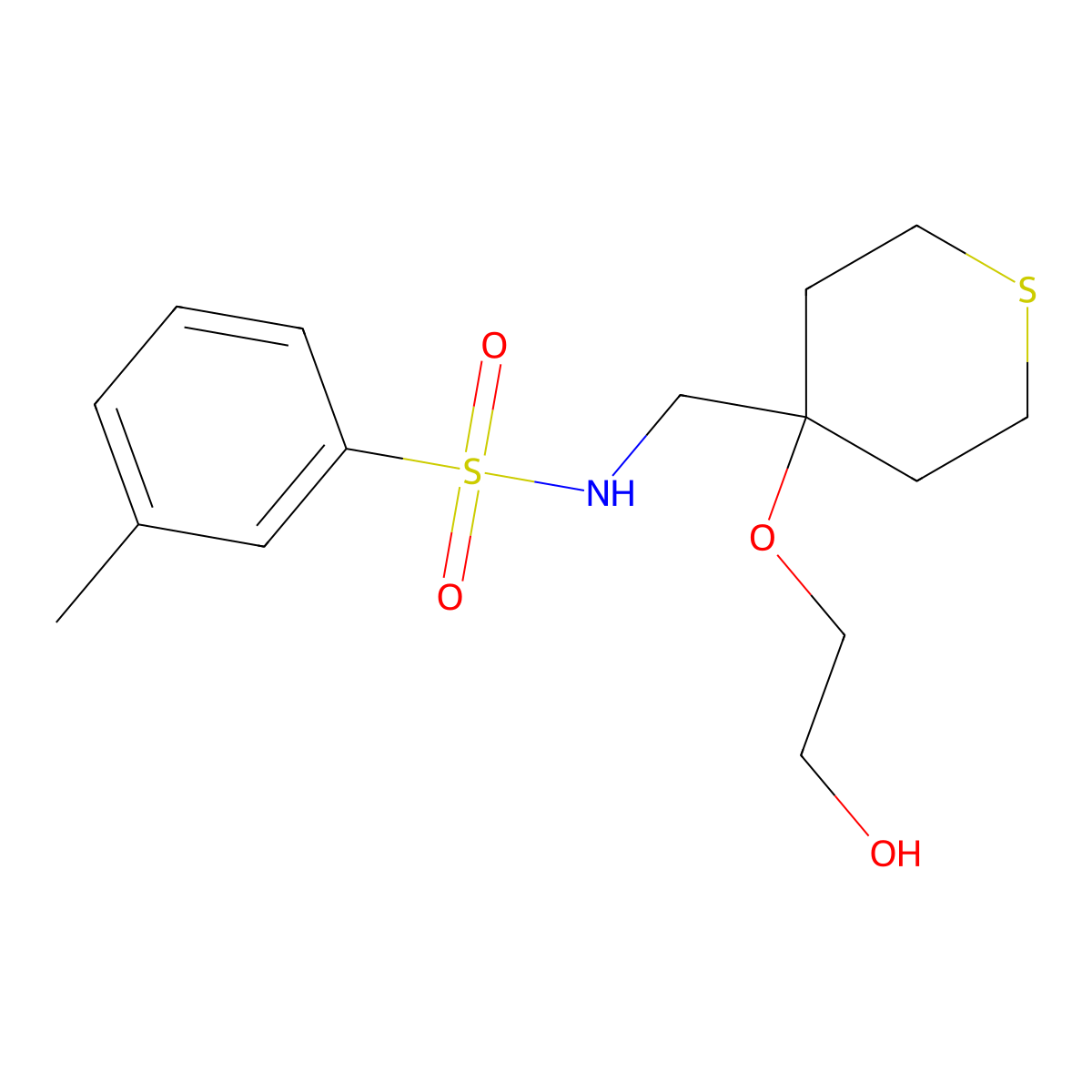 N-{[4-(2-hydroxyethoxy)thian-4-yl]methyl}-3-methylbenzene-1-sulfonamide molecular structure, CAS 2309573-51-9