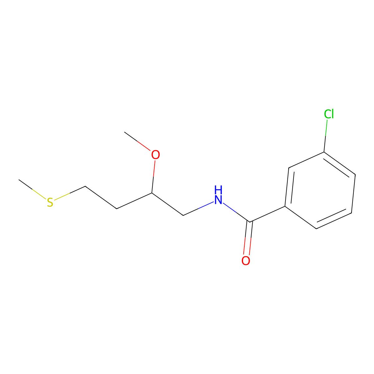 3-chloro-N-[2-methoxy-4-(methylsulfanyl)butyl]benzamide molecular structure, CAS 2309573-81-5