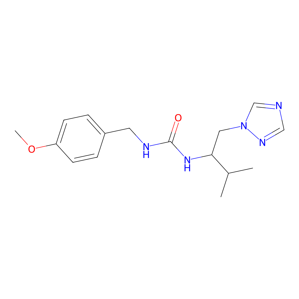 1-[(4-methoxyphenyl)methyl]-3-[3-methyl-1-(1H-1,2,4-triazol-1-yl)butan-2-yl]urea molecular structure, CAS 2309573-92-8