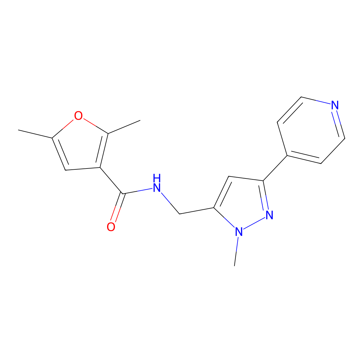 2,5-dimethyl-N-{[1-methyl-3-(pyridin-4-yl)-1H-pyrazol-5-yl]methyl}furan-3-carboxamide molecular structure, CAS 2309574-04-5