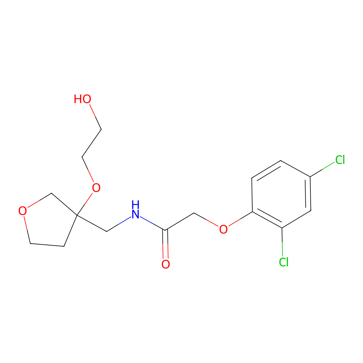 2-(2,4-dichlorophenoxy)-N-{[3-(2-hydroxyethoxy)oxolan-3-yl]methyl}acetamide molecular structure, CAS 2309574-12-5