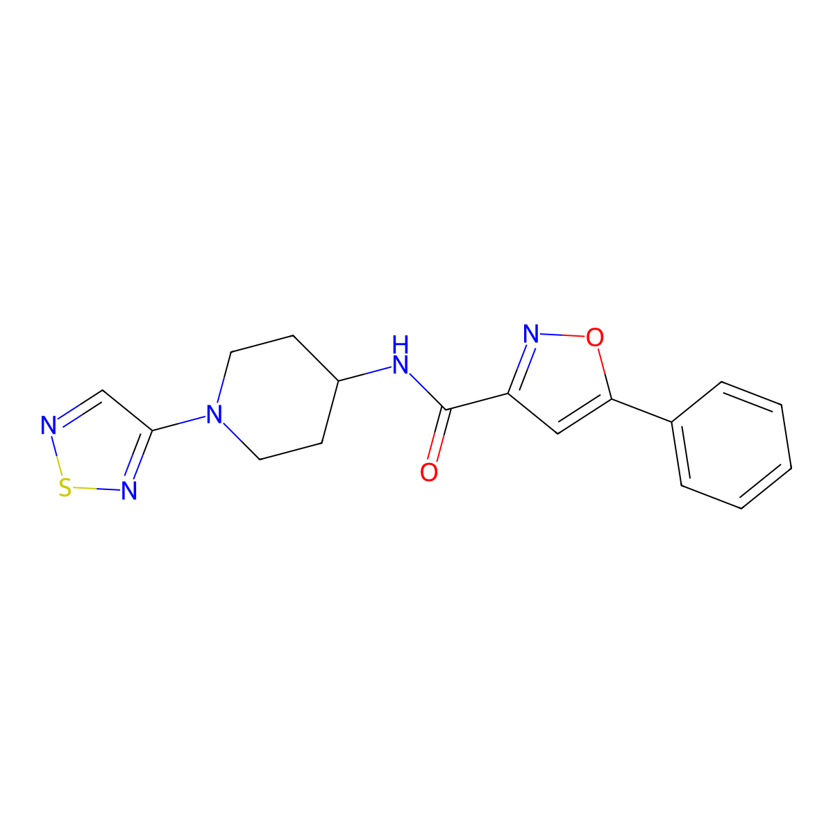 5-phenyl-N-[1-(1,2,5-thiadiazol-3-yl)piperidin-4-yl]-1,2-oxazole-3-carboxamide molecular structure, CAS 2309574-17-0