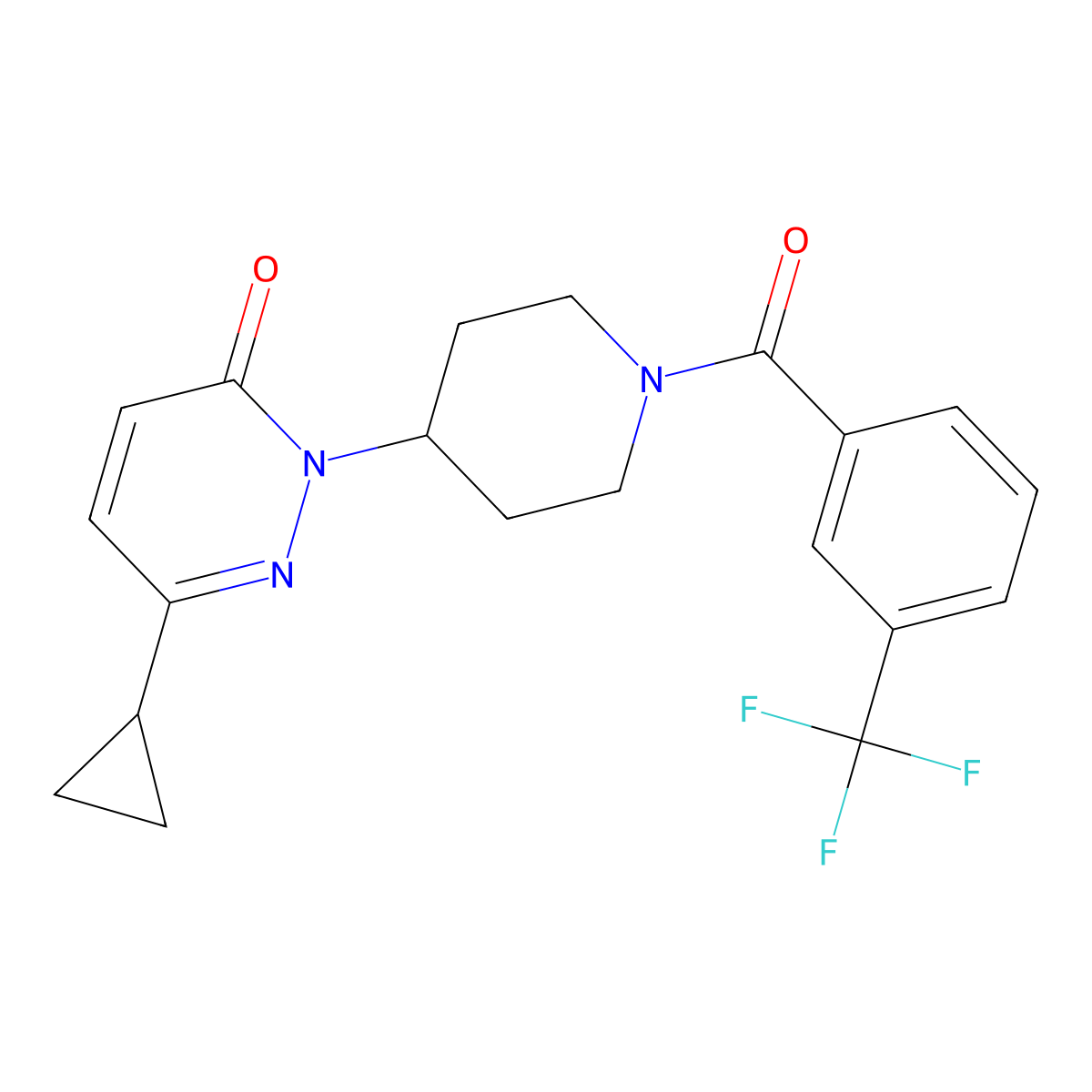 6-Cyclopropyl-2-{1-[3-(trifluoromethyl)benzoyl]piperidin-4-yl}-2,3-dihydropyridazin-3-one molecular structure, CAS 2309574-19-2