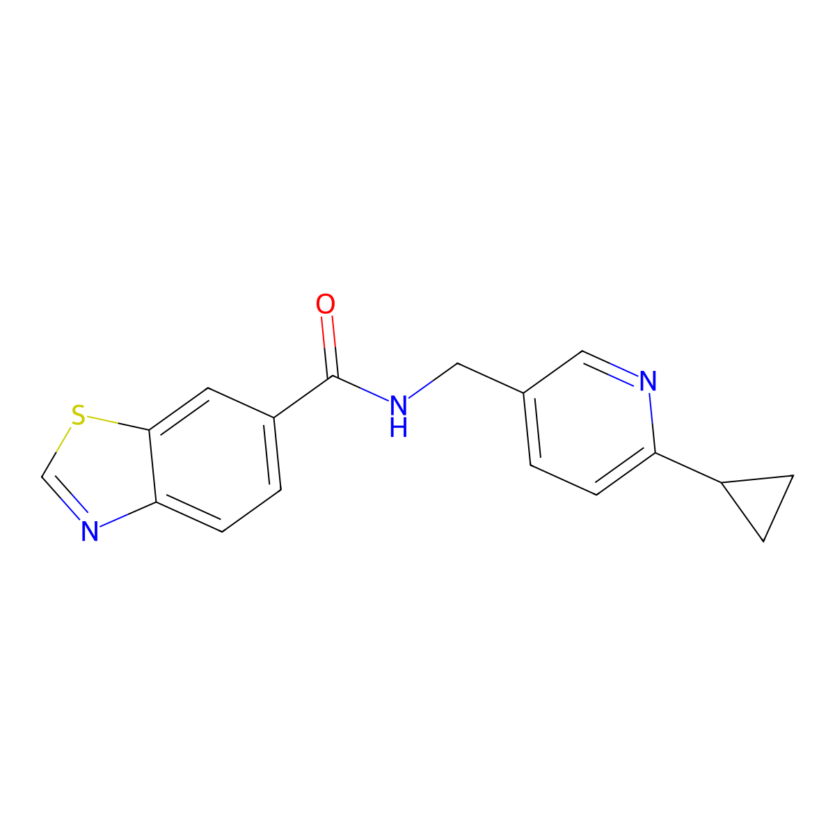 N-[(6-cyclopropylpyridin-3-yl)methyl]-1,3-benzothiazole-6-carboxamide molecular structure, CAS 2309574-24-9