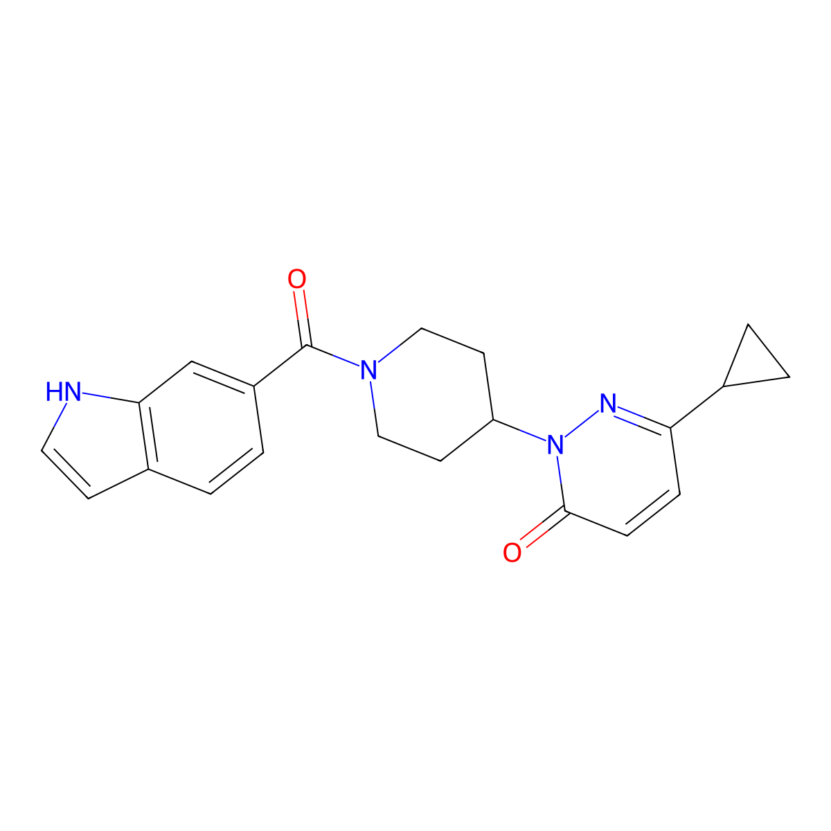 6-cyclopropyl-2-[1-(1H-indole-6-carbonyl)piperidin-4-yl]-2,3-dihydropyridazin-3-one molecular structure, CAS 2309574-41-0