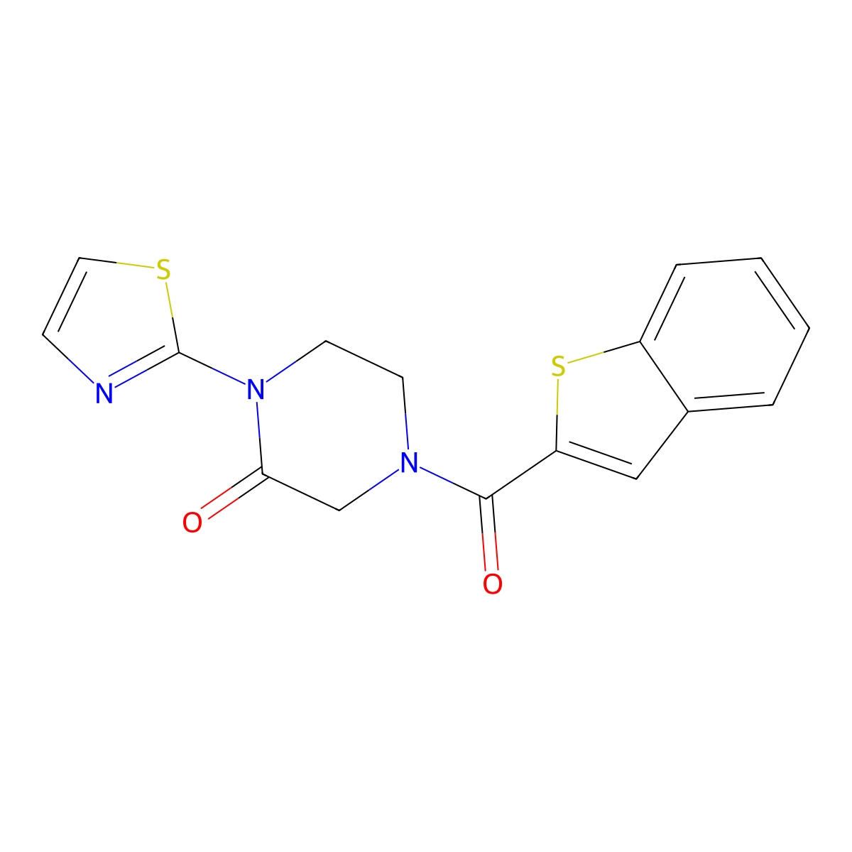 4-(1-Benzothiophene-2-carbonyl)-1-(1,3-thiazol-2-yl)piperazin-2-one molecular structure, CAS 2309574-47-6