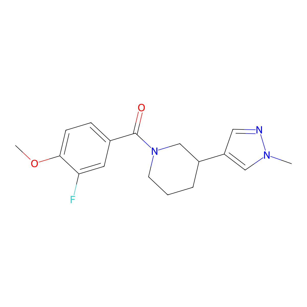 1-(3-fluoro-4-methoxybenzoyl)-3-(1-methyl-1H-pyrazol-4-yl)piperidine molecular structure, CAS 2309574-52-3