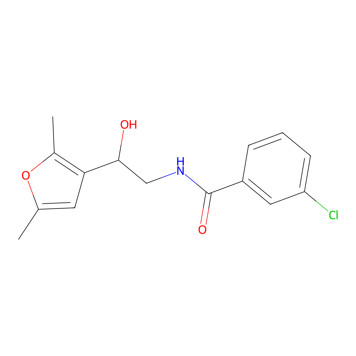 3-chloro-N-[2-(2,5-dimethylfuran-3-yl)-2-hydroxyethyl]benzamide molecular structure, CAS 2309574-56-7