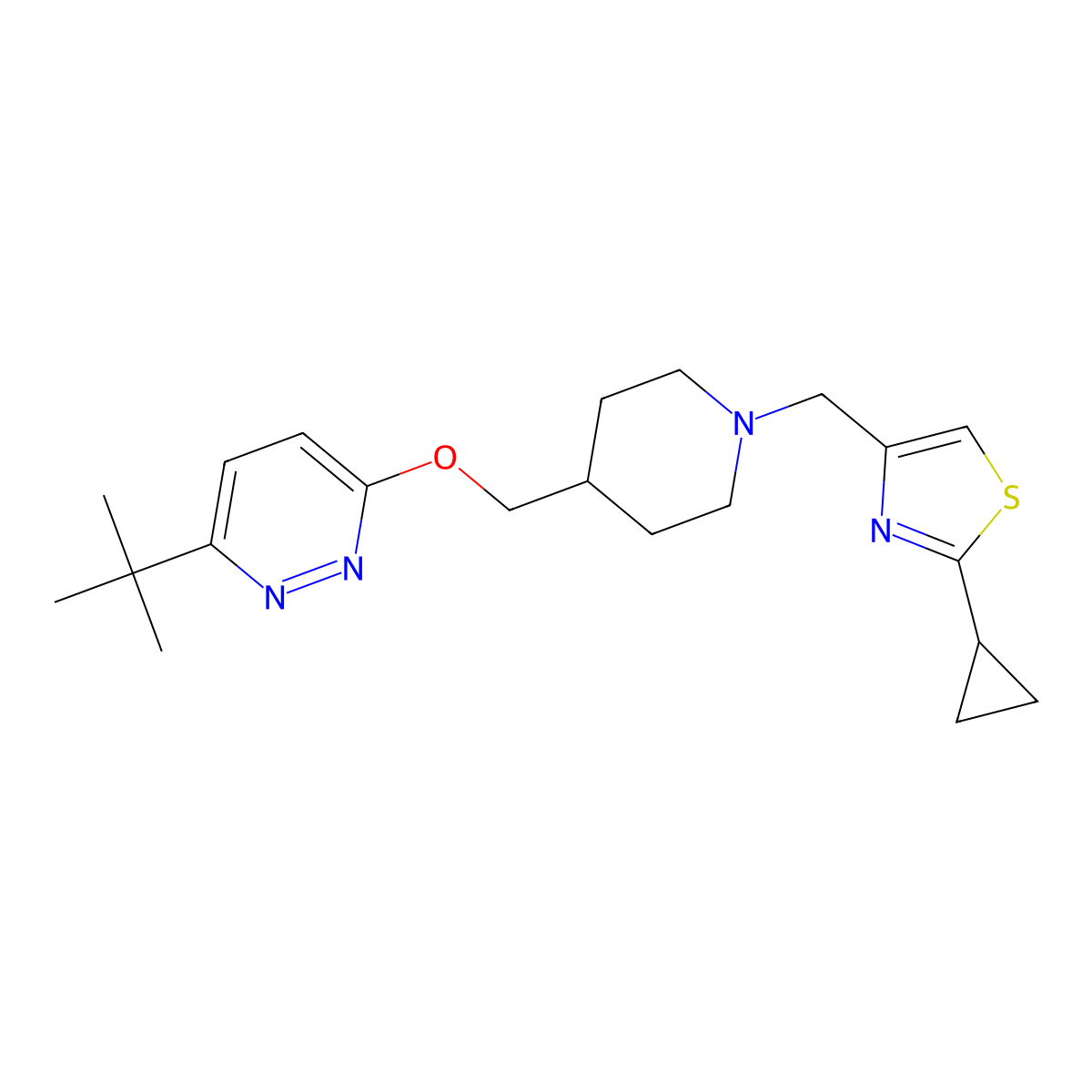 3-Tert-butyl-6-({1-[(2-cyclopropyl-1,3-thiazol-4-yl)methyl]piperidin-4-yl}methoxy)pyridazine molecular structure, CAS 2309574-62-5