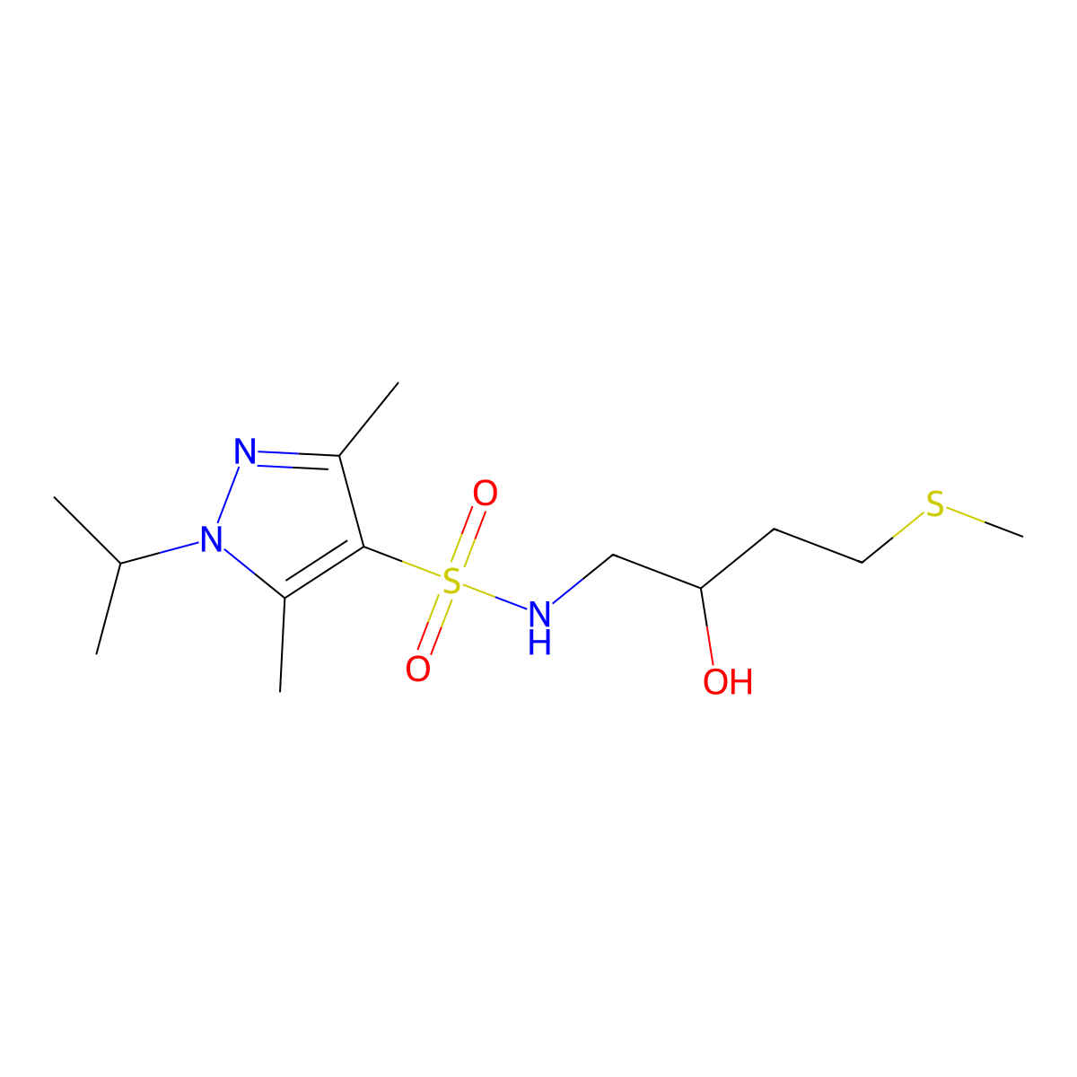 N-[2-hydroxy-4-(methylsulfanyl)butyl]-3,5-dimethyl-1-(propan-2-yl)-1H-pyrazole-4-sulfonamide molecular structure, CAS 2309574-88-5