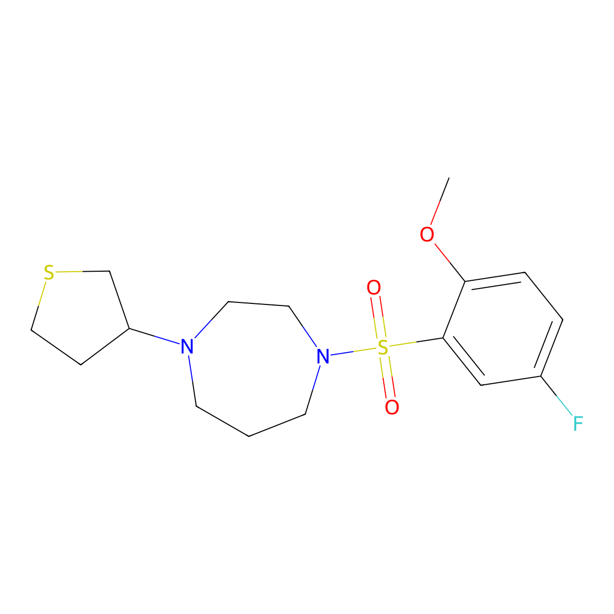 1-(5-Fluoro-2-methoxybenzenesulfonyl)-4-(thiolan-3-yl)-1,4-diazepane molecular structure, CAS 2309575-69-5