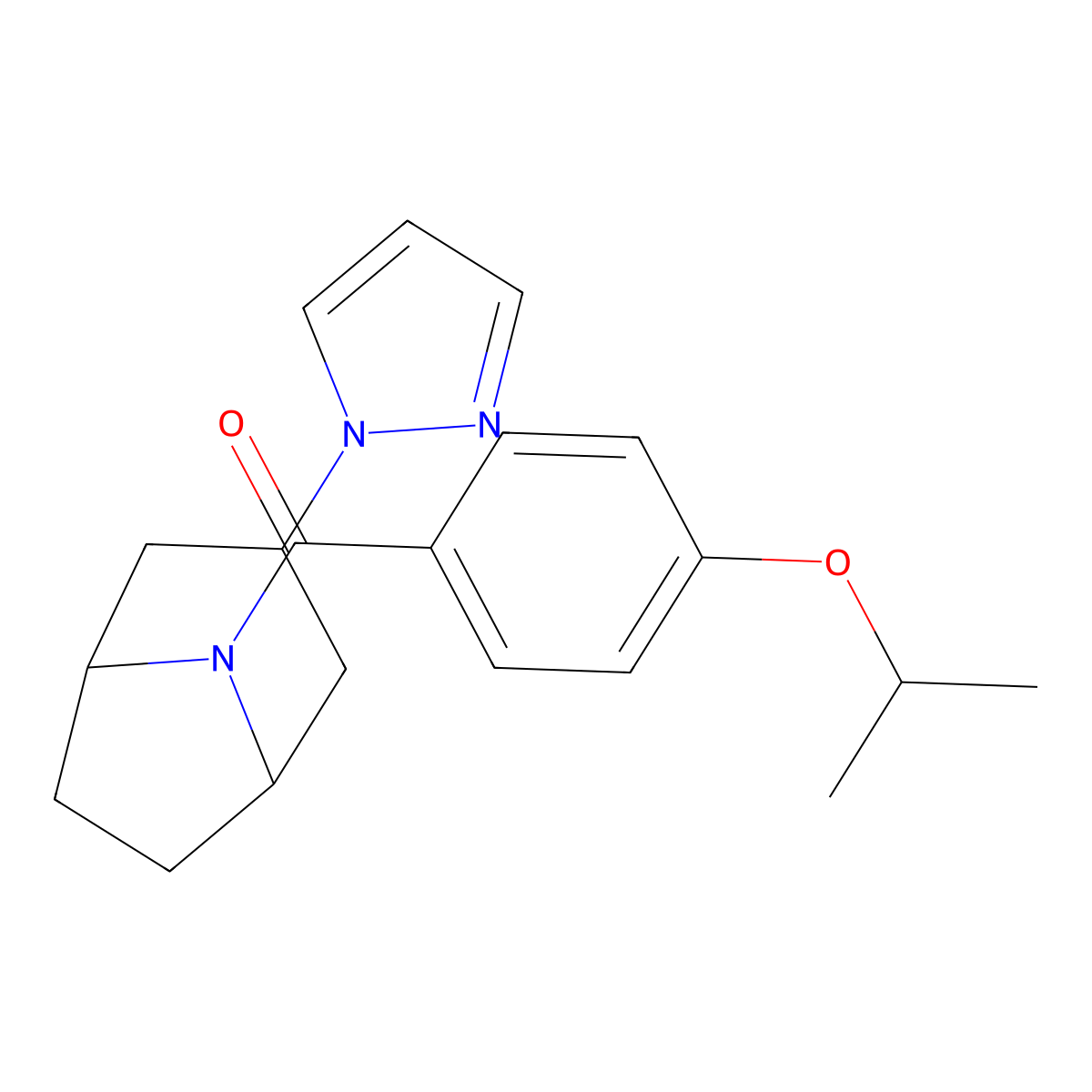 8-[4-(propan-2-yloxy)benzoyl]-3-(1H-pyrazol-1-yl)-8-azabicyclo[3.2.1]octane molecular structure, CAS 2309575-77-5