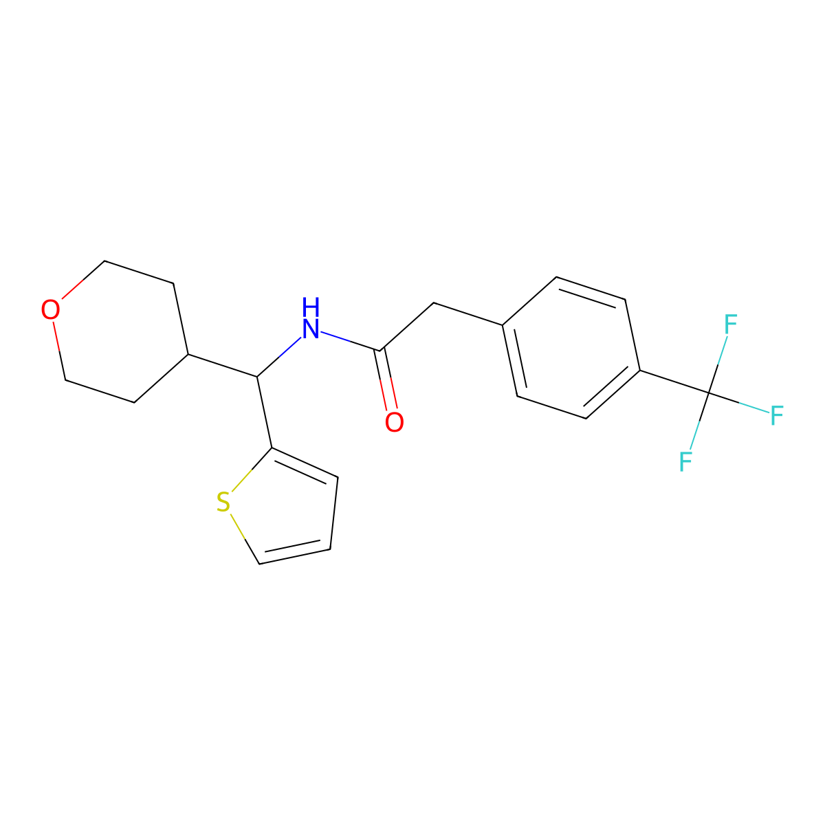 N-[(oxan-4-yl)(thiophen-2-yl)methyl]-2-[4-(trifluoromethyl)phenyl]acetamide molecular structure, CAS 2309584-89-0