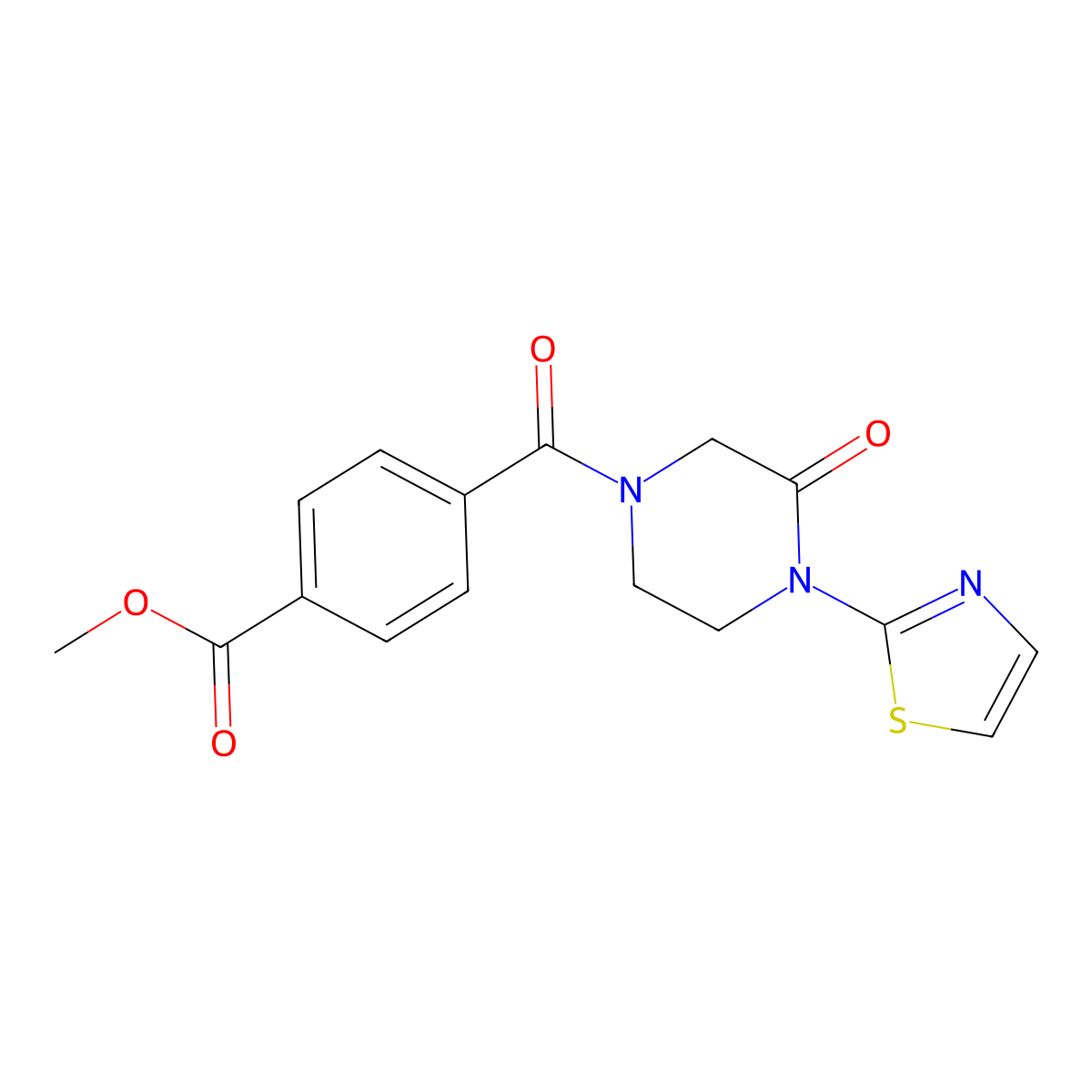 Methyl 4-[3-oxo-4-(1,3-thiazol-2-yl)piperazine-1-carbonyl]benzoate molecular structure, CAS 2309585-04-2