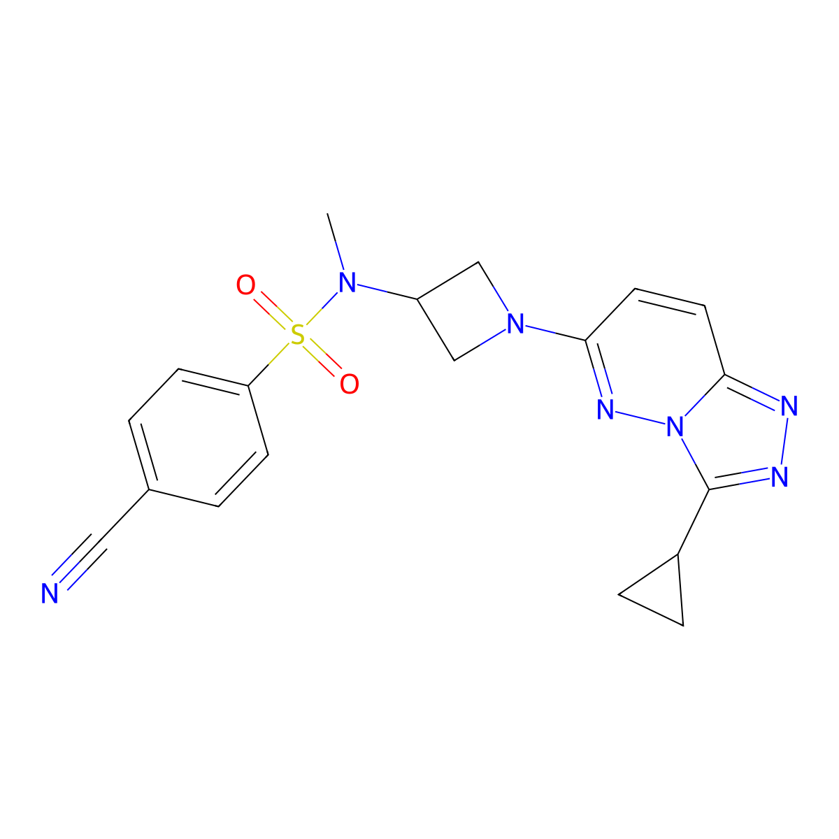 4-cyano-N-(1-{3-cyclopropyl-[1,2,4]triazolo[4,3-b]pyridazin-6-yl}azetidin-3-yl)-N-methylbenzene-1-sulfonamide molecular structure, CAS 2309585-21-3