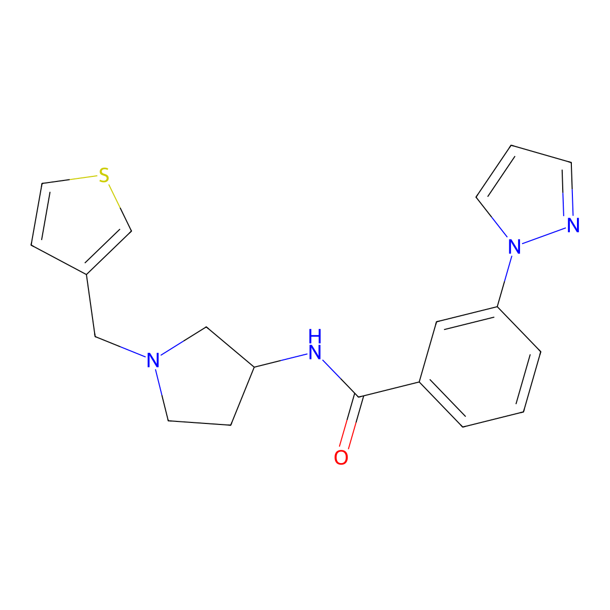 3-(1H-pyrazol-1-yl)-N-{1-[(thiophen-3-yl)methyl]pyrrolidin-3-yl}benzamide molecular structure, CAS 2309585-25-7