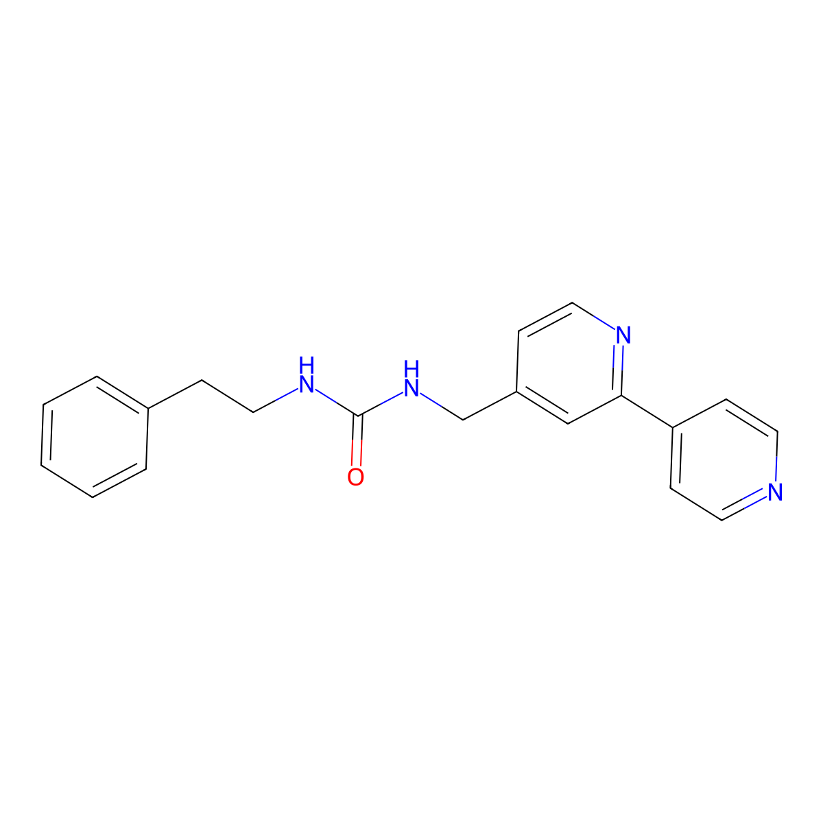 3-({[2,4'-Bipyridine]-4-yl}methyl)-1-(2-phenylethyl)urea molecular structure, CAS 2309585-38-2