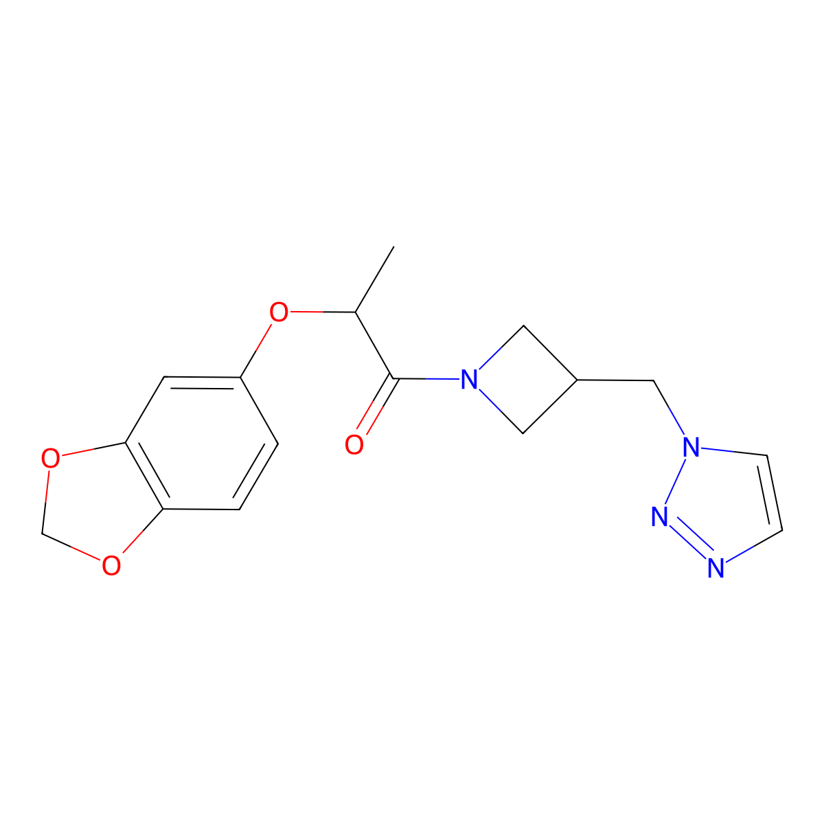 2-(2H-1,3-benzodioxol-5-yloxy)-1-{3-[(1H-1,2,3-triazol-1-yl)methyl]azetidin-1-yl}propan-1-one molecular structure, CAS 2309585-48-4