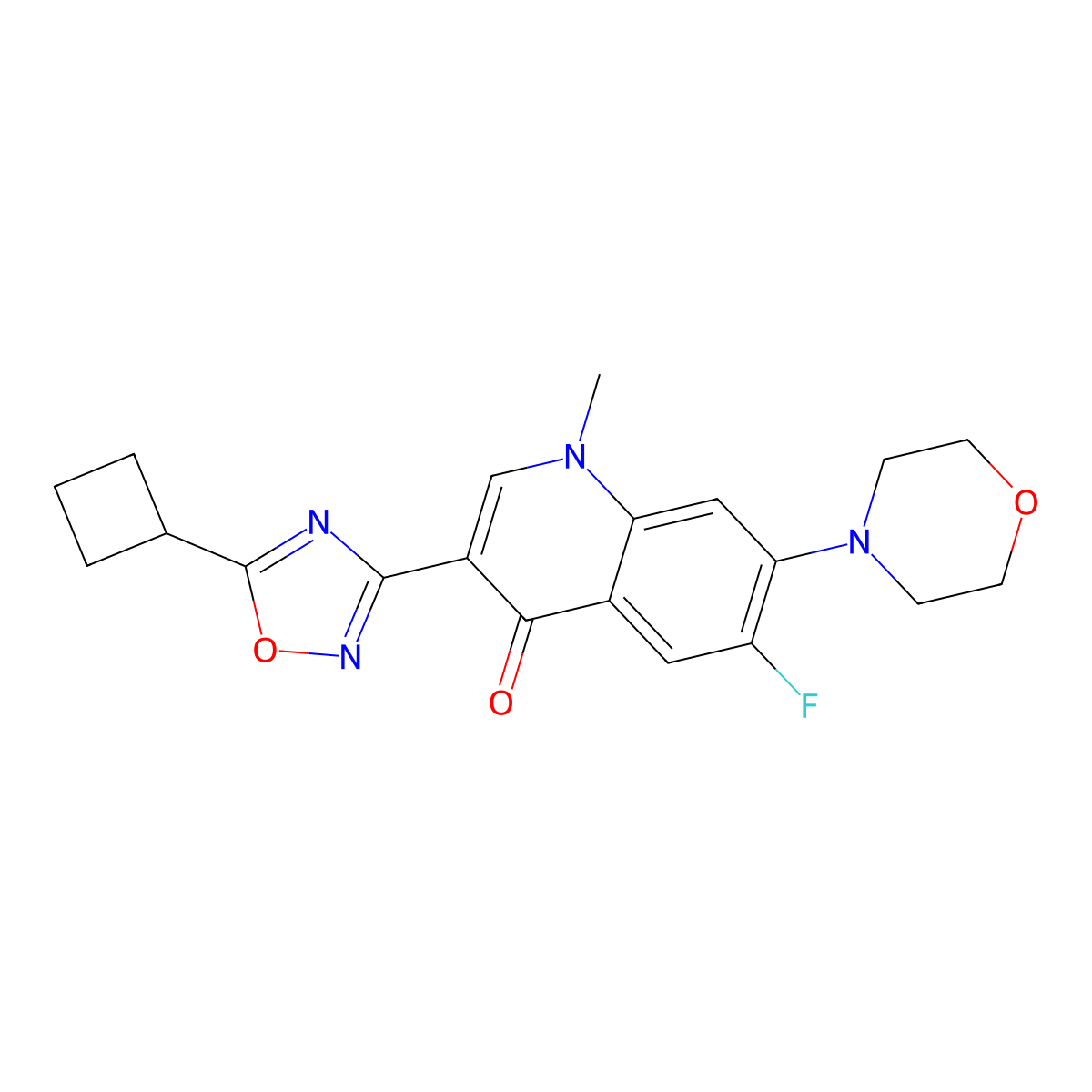 3-(5-Cyclobutyl-1,2,4-oxadiazol-3-yl)-6-fluoro-1-methyl-7-(morpholin-4-yl)-1,4-dihydroquinolin-4-one molecular structure, CAS 2309585-58-6