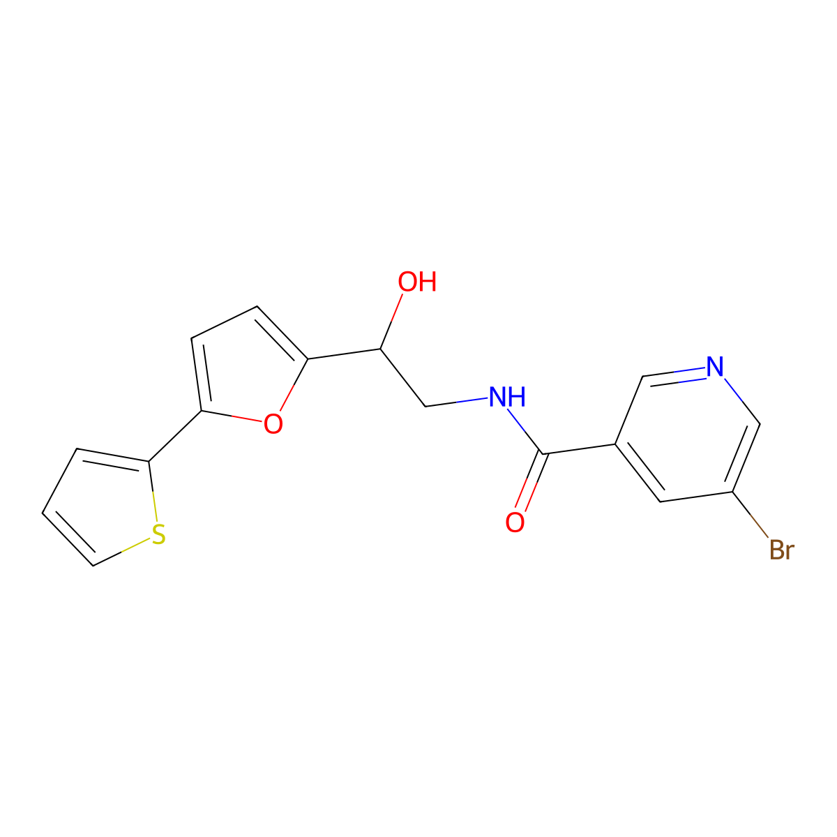 5-bromo-N-{2-hydroxy-2-[5-(thiophen-2-yl)furan-2-yl]ethyl}pyridine-3-carboxamide molecular structure, CAS 2309585-64-4