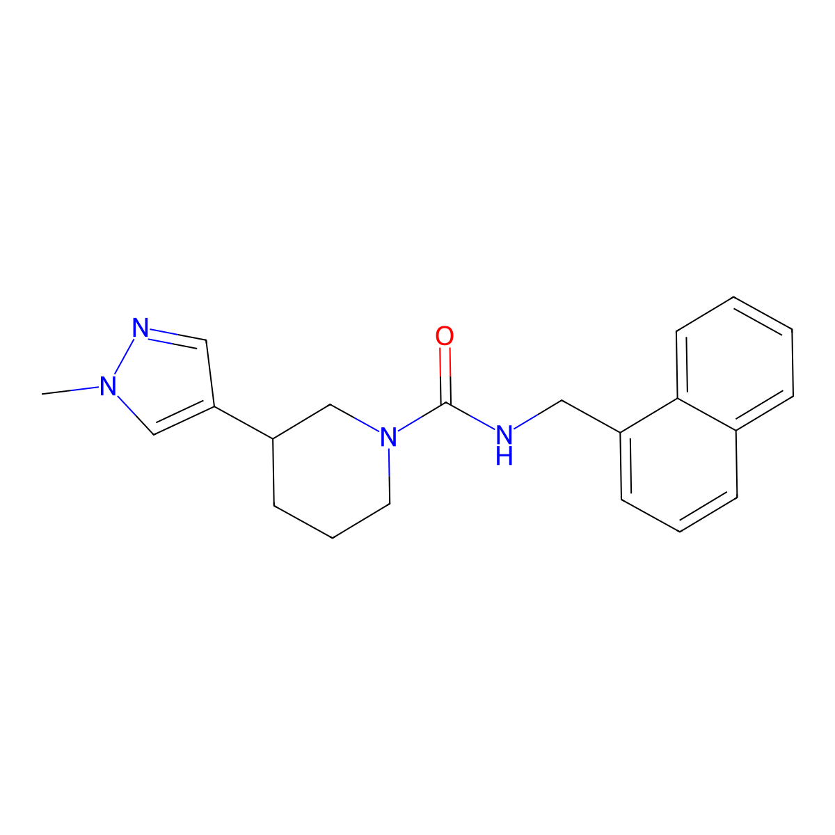 3-(1-methyl-1H-pyrazol-4-yl)-N-[(naphthalen-1-yl)methyl]piperidine-1-carboxamide molecular structure, CAS 2309585-69-9