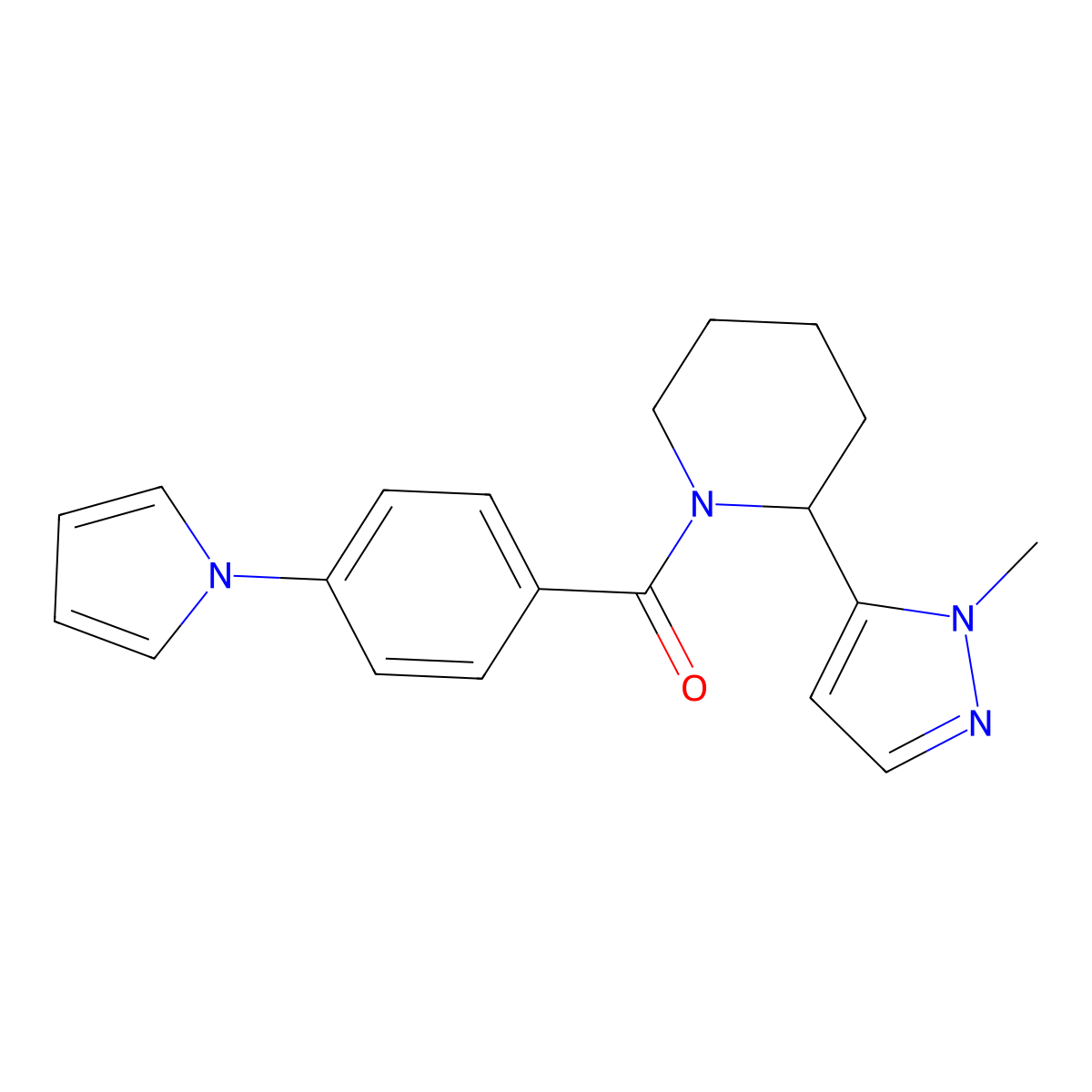 2-(1-methyl-1H-pyrazol-5-yl)-1-[4-(1H-pyrrol-1-yl)benzoyl]piperidine molecular structure, CAS 2309585-73-5