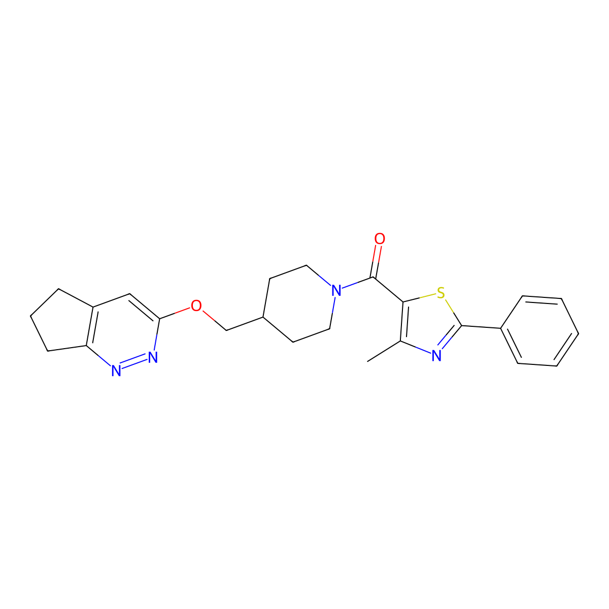 4-({5H,6H,7H-cyclopenta[c]pyridazin-3-yloxy}methyl)-1-(4-methyl-2-phenyl-1,3-thiazole-5-carbonyl)piperidine molecular structure, CAS 2309585-75-7