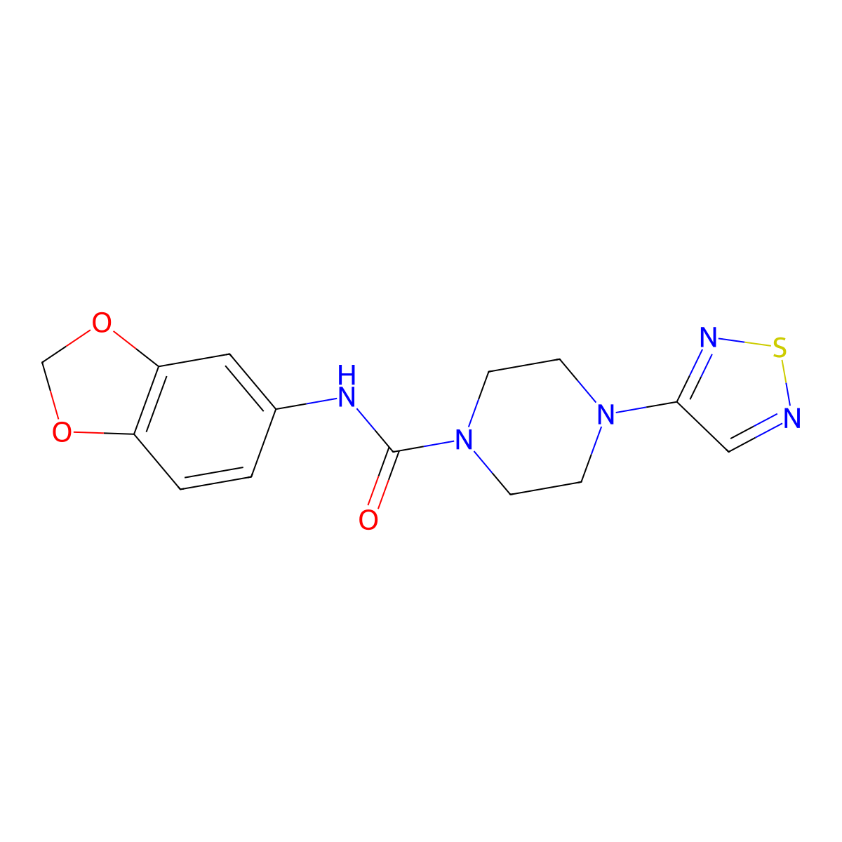 N-(benzo[d][1,3]dioxol-5-yl)-4-(1,2,5-thiadiazol-3-yl)piperazine-1-carboxamide molecular structure, CAS 2309585-88-2