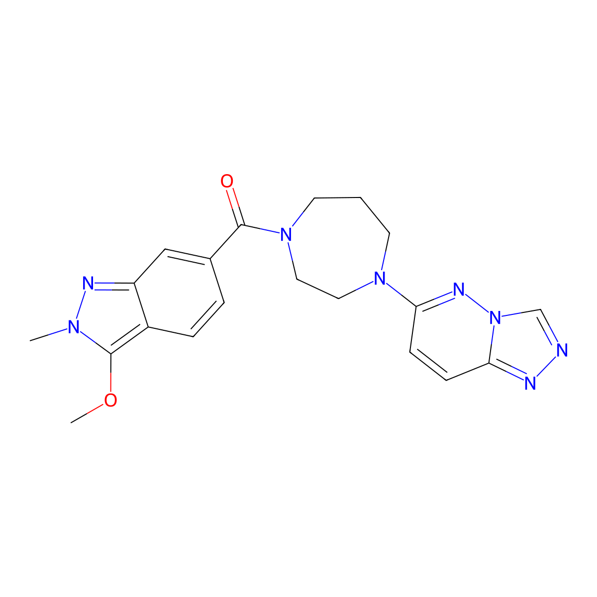 (4-([1,2,4]triazolo[4,3-b]pyridazin-6-yl)-1,4-diazepan-1-yl)(3-methoxy-2-methyl-2H-indazol-6-yl)methanone molecular structure, CAS 2309585-97-3