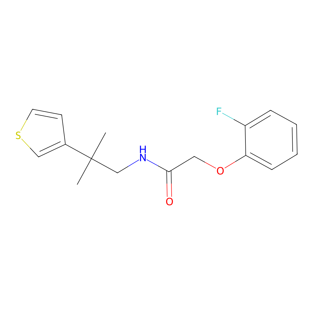 2-(2-fluorophenoxy)-N-(2-methyl-2-(thiophen-3-yl)propyl)acetamide molecular structure, CAS 2309586-03-4