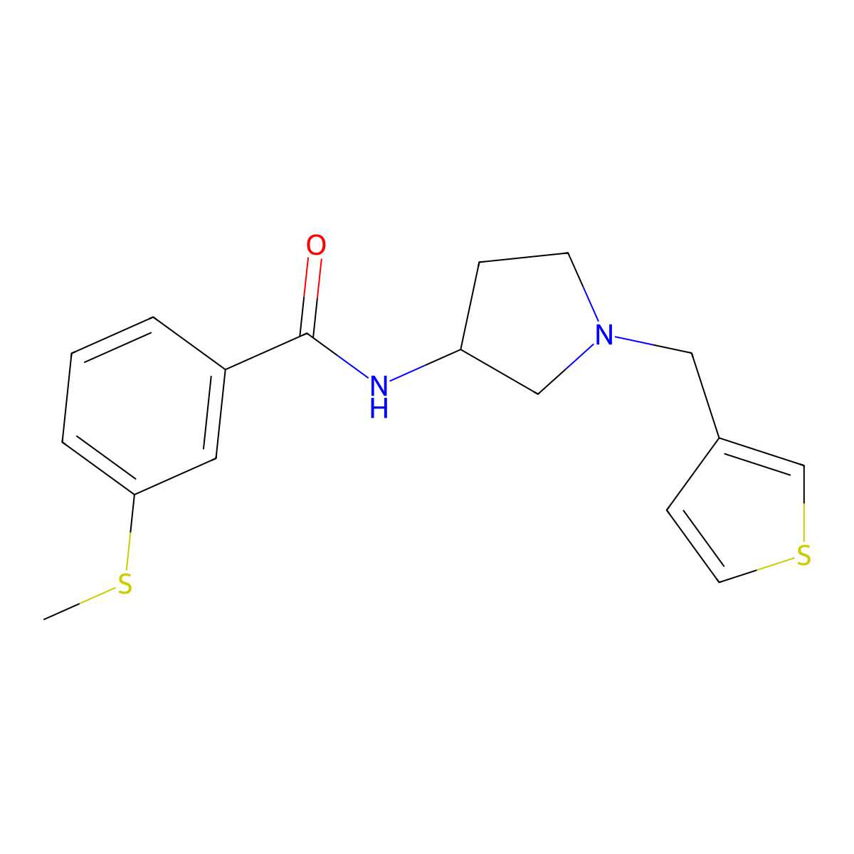 3-(methylthio)-N-(1-(thiophen-3-ylmethyl)pyrrolidin-3-yl)benzamide molecular structure, CAS 2309586-07-8