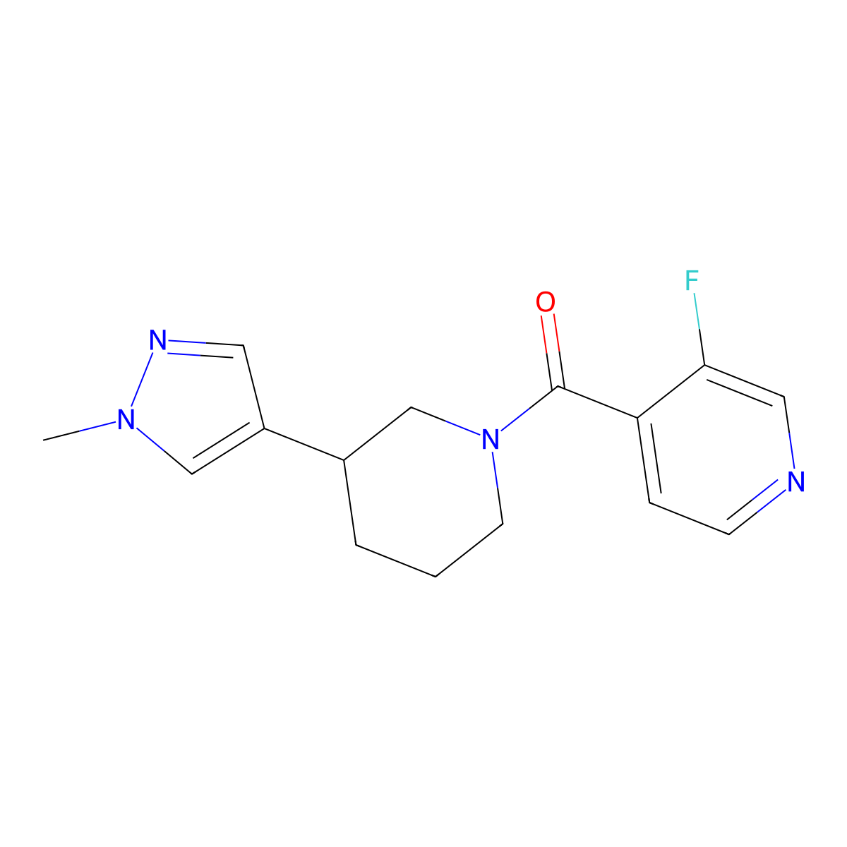 3-fluoro-4-[3-(1-methyl-1H-pyrazol-4-yl)piperidine-1-carbonyl]pyridine molecular structure, CAS 2309586-25-0