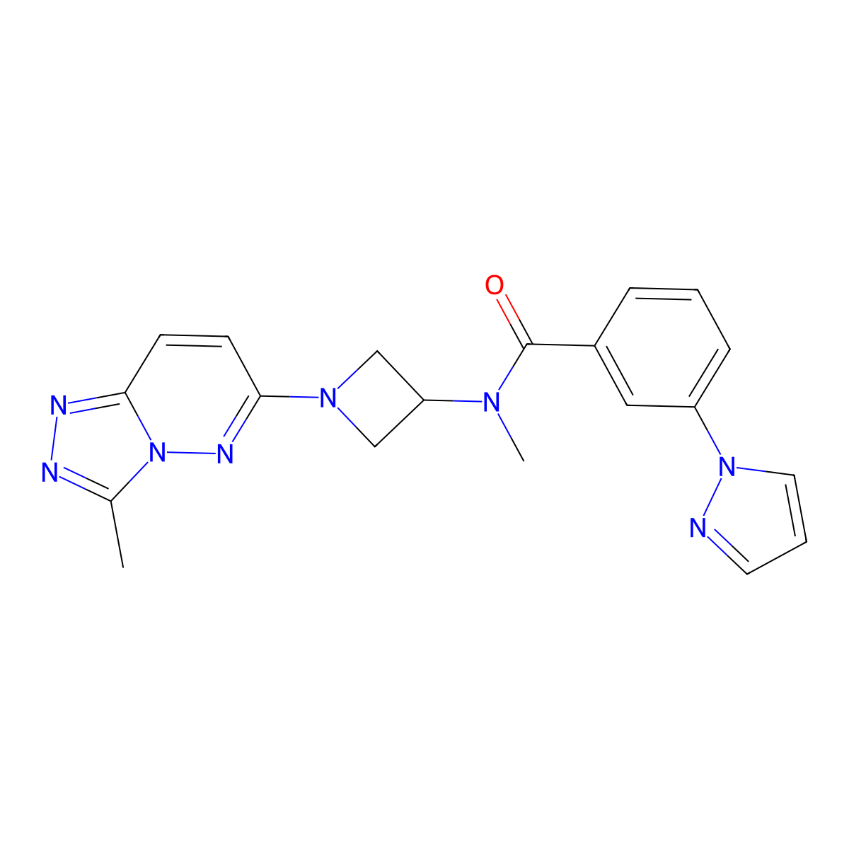 N-methyl-N-(1-{3-methyl-[1,2,4]triazolo[4,3-b]pyridazin-6-yl}azetidin-3-yl)-3-(1H-pyrazol-1-yl)benzamide molecular structure, CAS 2309586-32-9