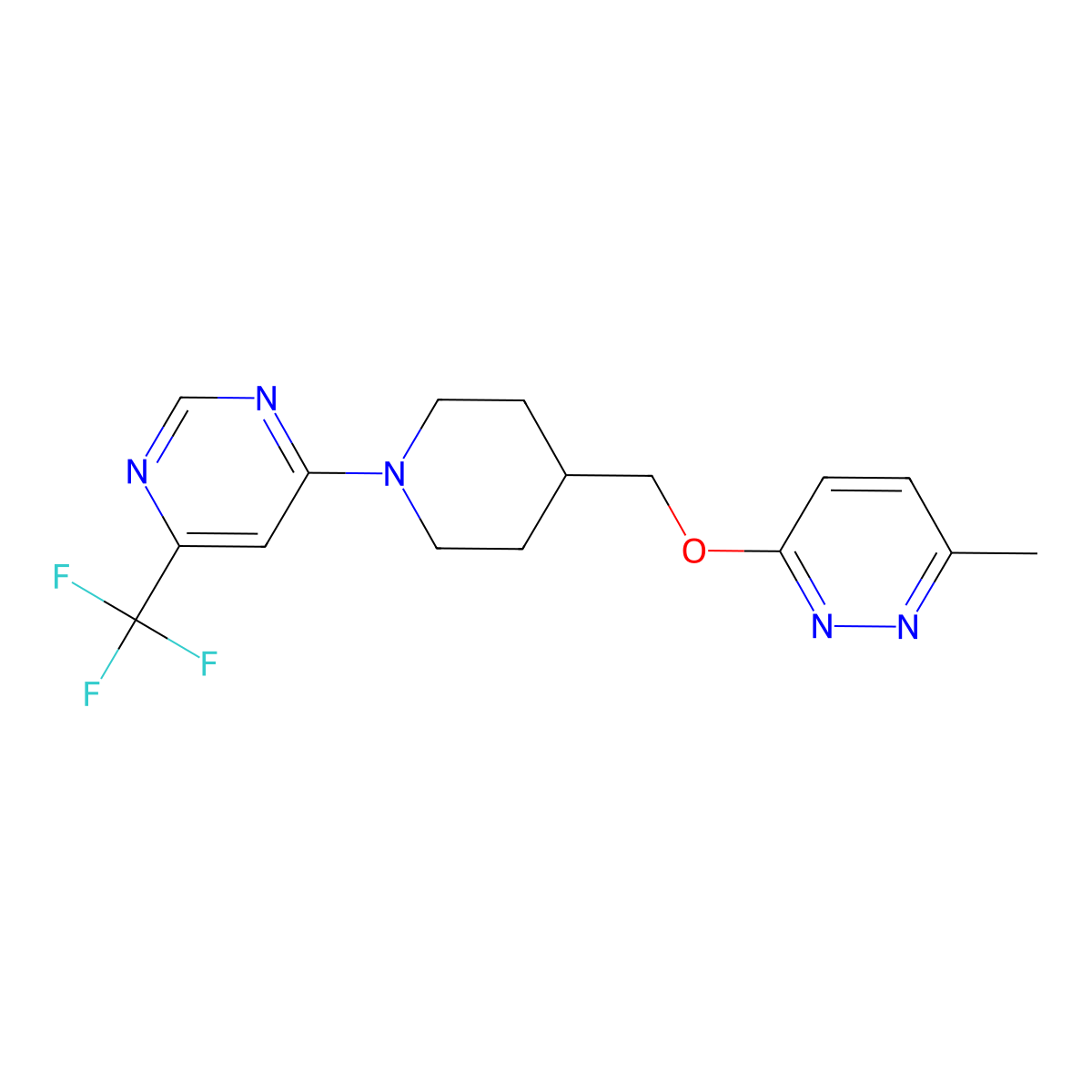 3-Methyl-6-[[1-[6-(trifluoromethyl)pyrimidin-4-yl]piperidin-4-yl]methoxy]pyridazine molecular structure, CAS 2309586-34-1