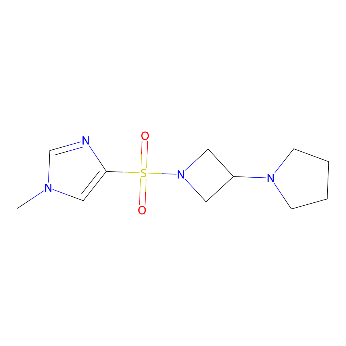1-methyl-4-{[3-(pyrrolidin-1-yl)azetidin-1-yl]sulfonyl}-1H-imidazole molecular structure, CAS 2309586-61-4