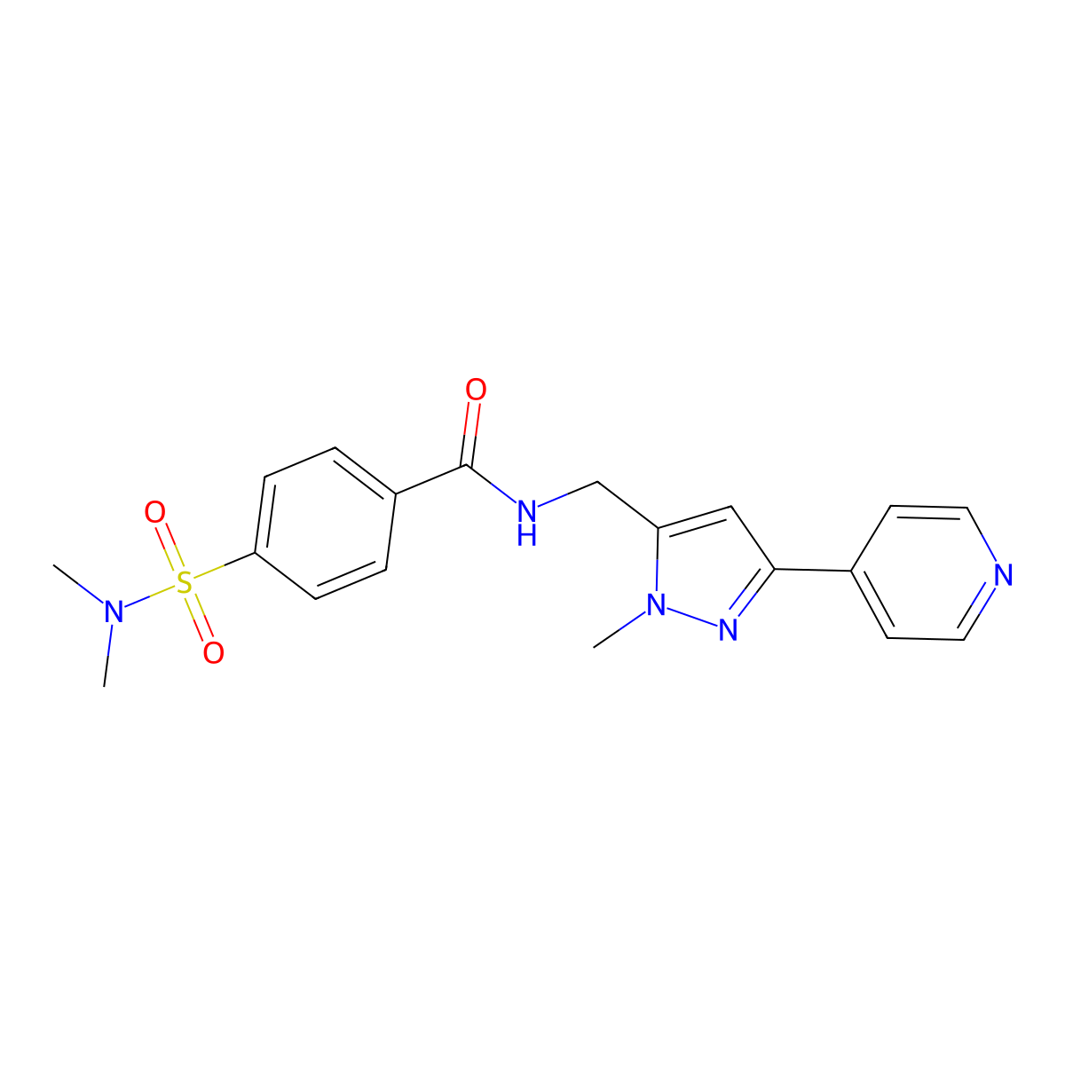 4-(dimethylsulfamoyl)-N-{[1-methyl-3-(pyridin-4-yl)-1H-pyrazol-5-yl]methyl}benzamide molecular structure, CAS 2309586-65-8