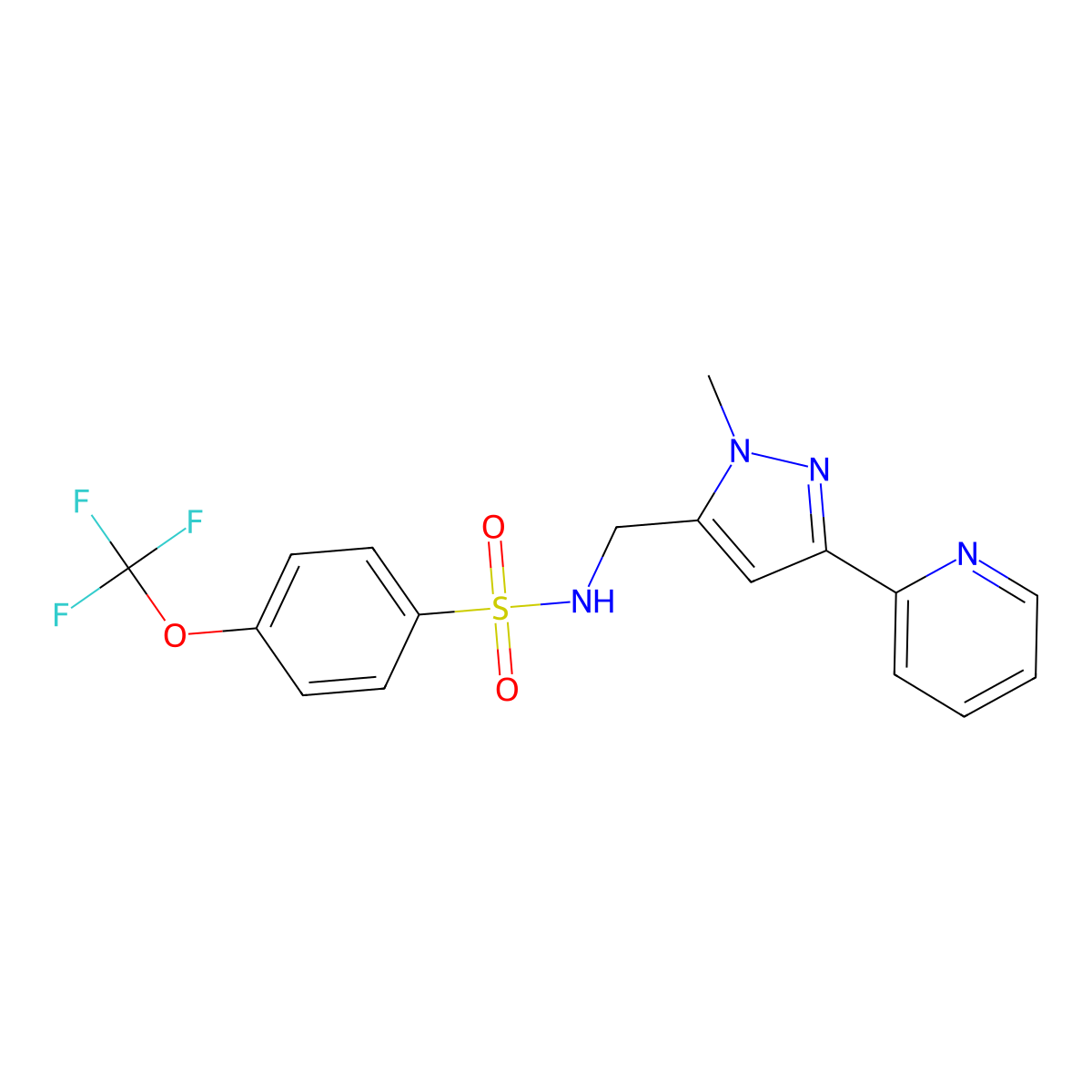 N-{[1-methyl-3-(pyridin-2-yl)-1H-pyrazol-5-yl]methyl}-4-(trifluoromethoxy)benzene-1-sulfonamide molecular structure, CAS 2309586-74-9