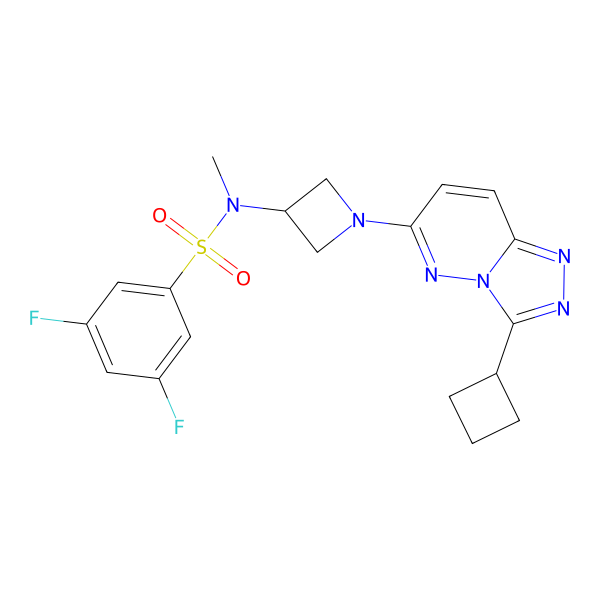 N-(1-{3-cyclobutyl-[1,2,4]triazolo[4,3-b]pyridazin-6-yl}azetidin-3-yl)-3,5-difluoro-N-methylbenzene-1-sulfonamide molecular structure, CAS 2309586-78-3