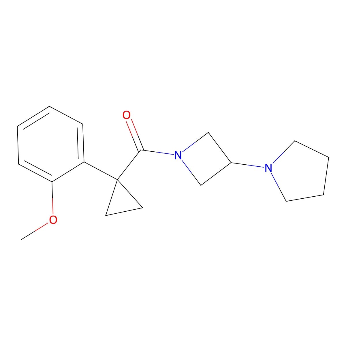 1-{1-[1-(2-Methoxyphenyl)cyclopropanecarbonyl]azetidin-3-yl}pyrrolidine molecular structure, CAS 2309586-84-1