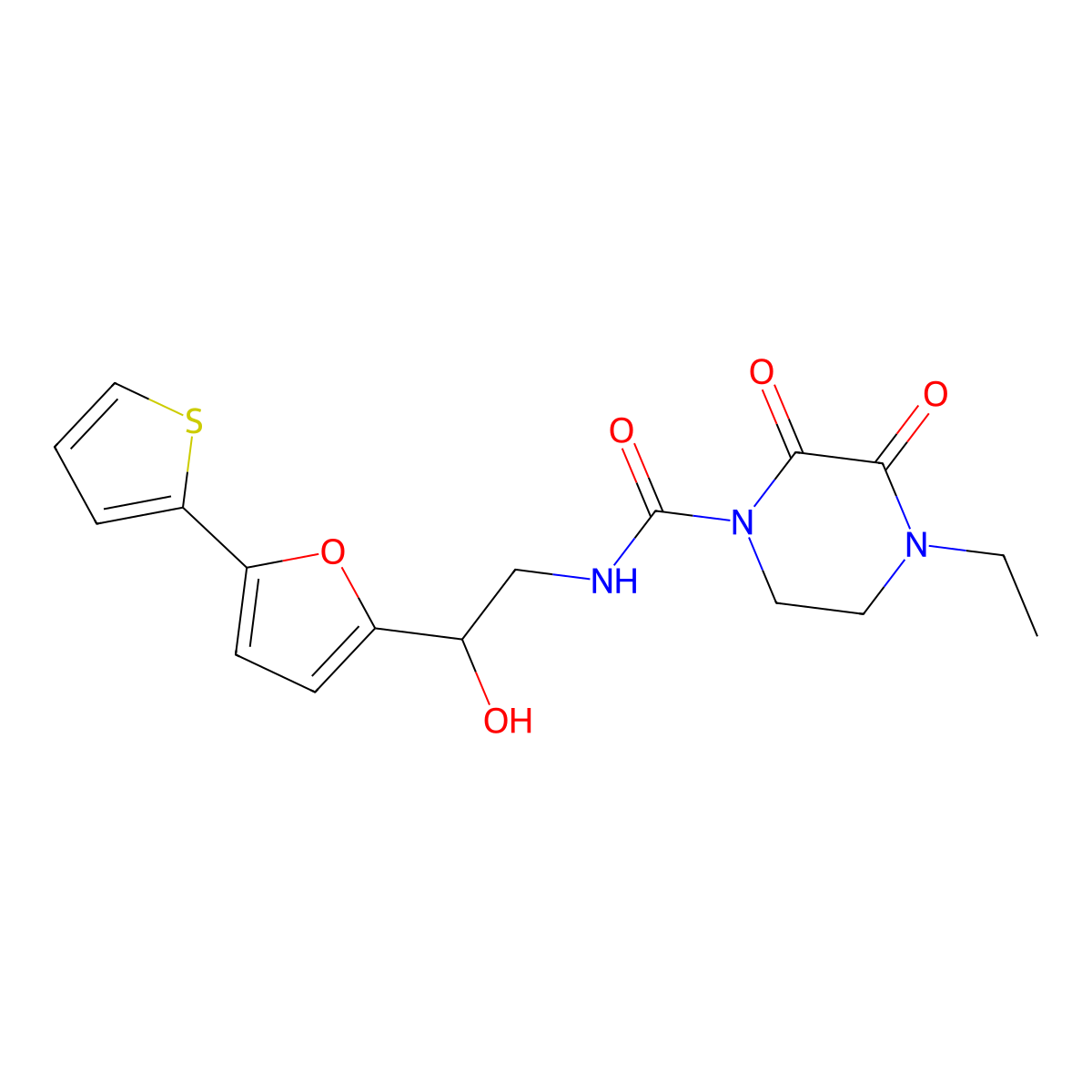 4-ethyl-N-{2-hydroxy-2-[5-(thiophen-2-yl)furan-2-yl]ethyl}-2,3-dioxopiperazine-1-carboxamide molecular structure, CAS 2309587-12-8